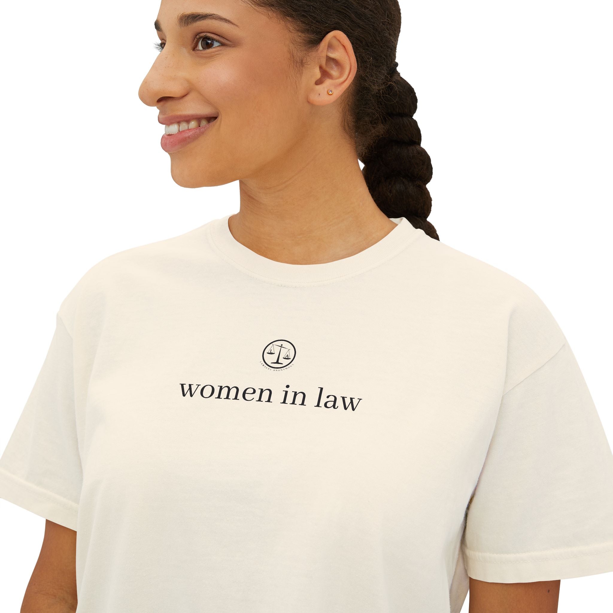 Women in Law Boxy Tee — Minimalist Feminist Lawyer T-Shirt