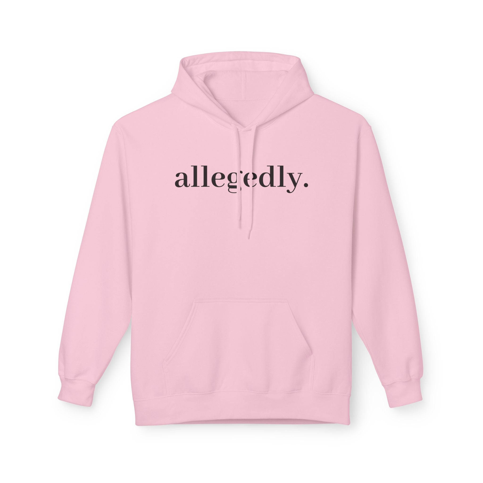Allegedly. Minimalist White Hoodie — Subtle Script Statement Sweatshirt