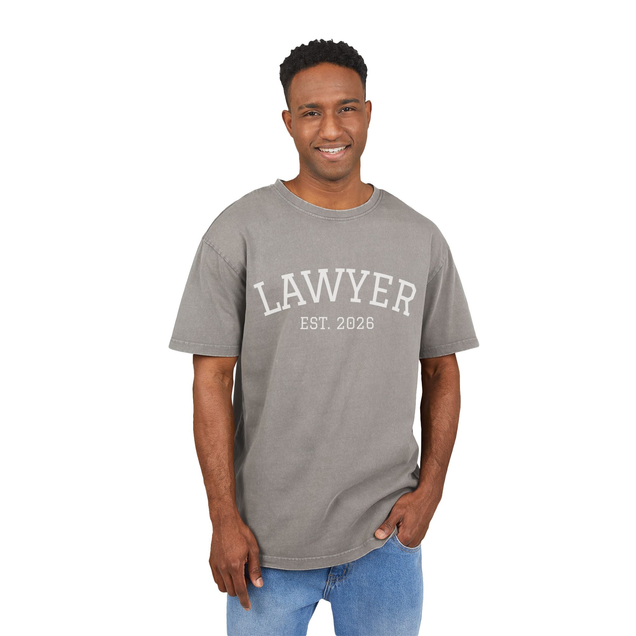 Lawyer Est. 2026 Acid-Wash Tee — Oversized Men's Legal Grad Gift