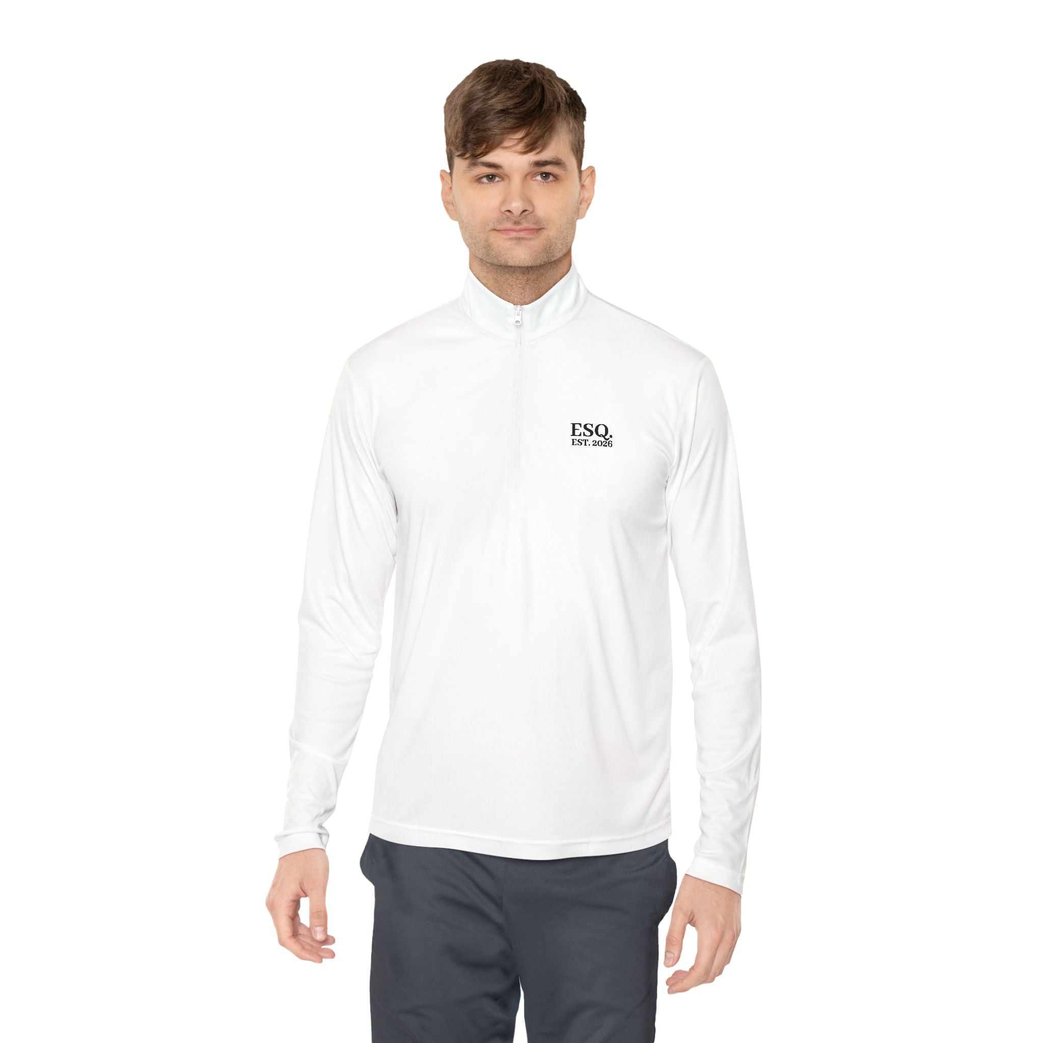 Quarter-Zip Pullover with 'ESQ.' Chest Logo — Minimalist Professional Sweatshirt