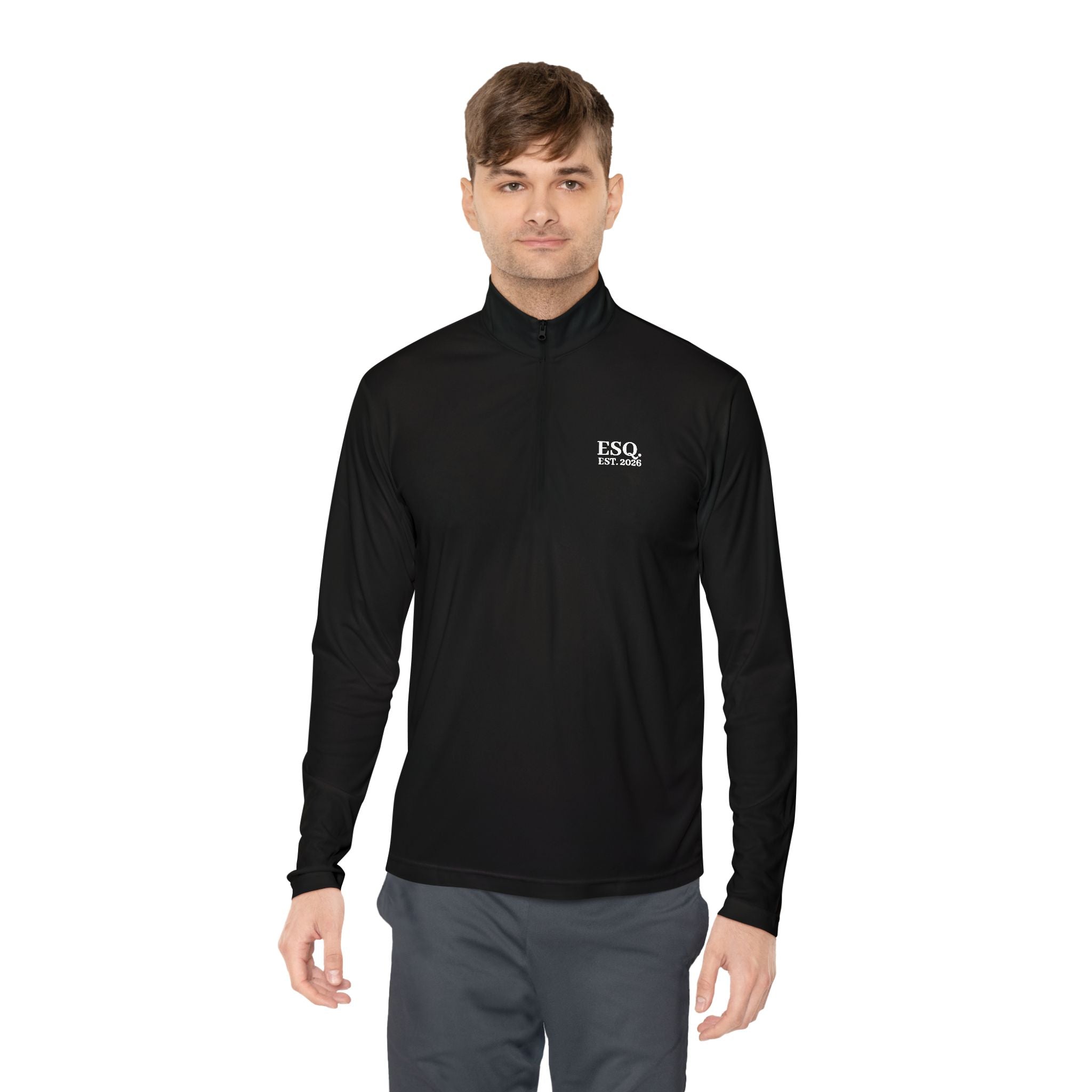 Quarter-Zip Pullover with 'ESQ.' Chest Logo — Minimalist Professional Sweatshirt