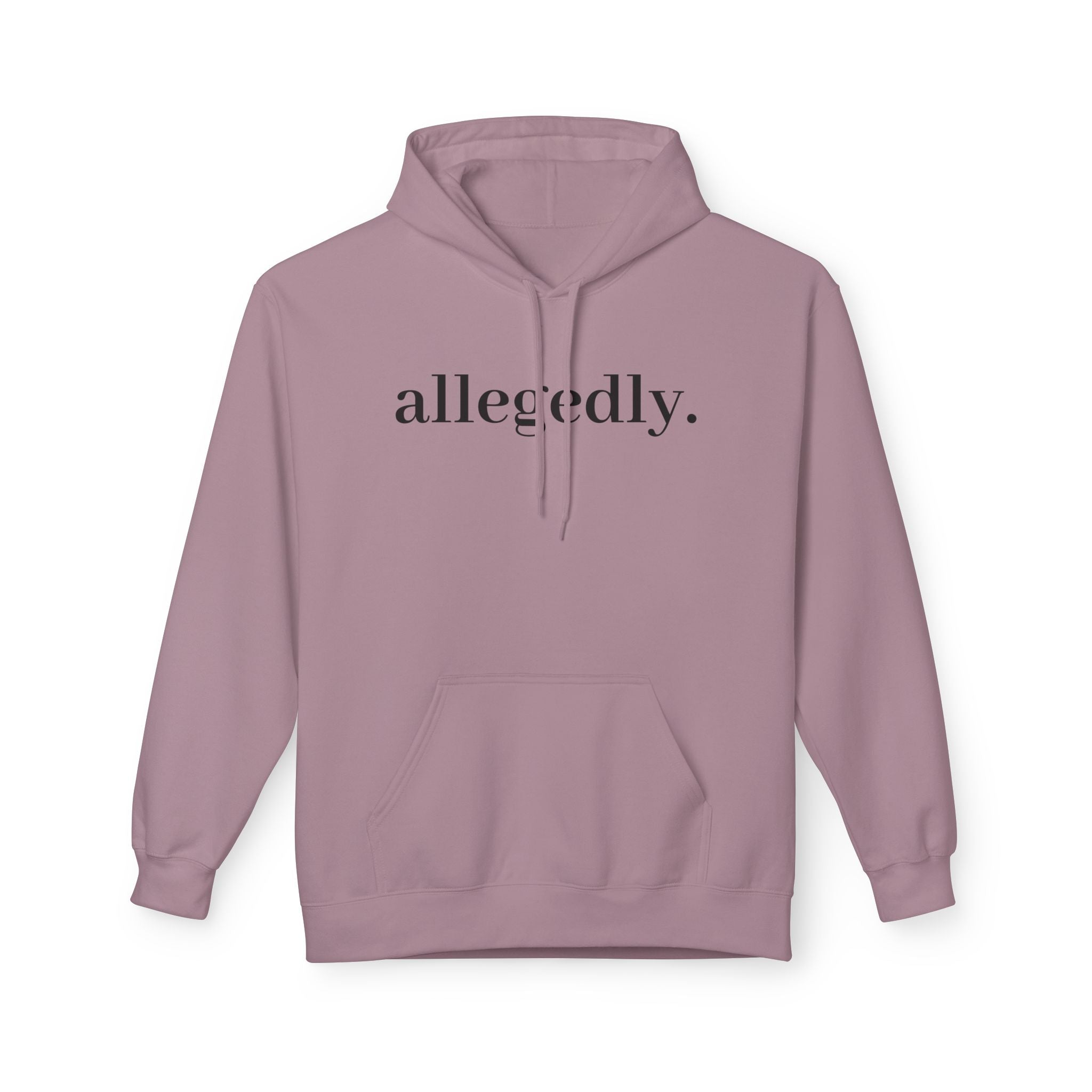 Allegedly. Minimalist White Hoodie — Subtle Script Statement Sweatshirt