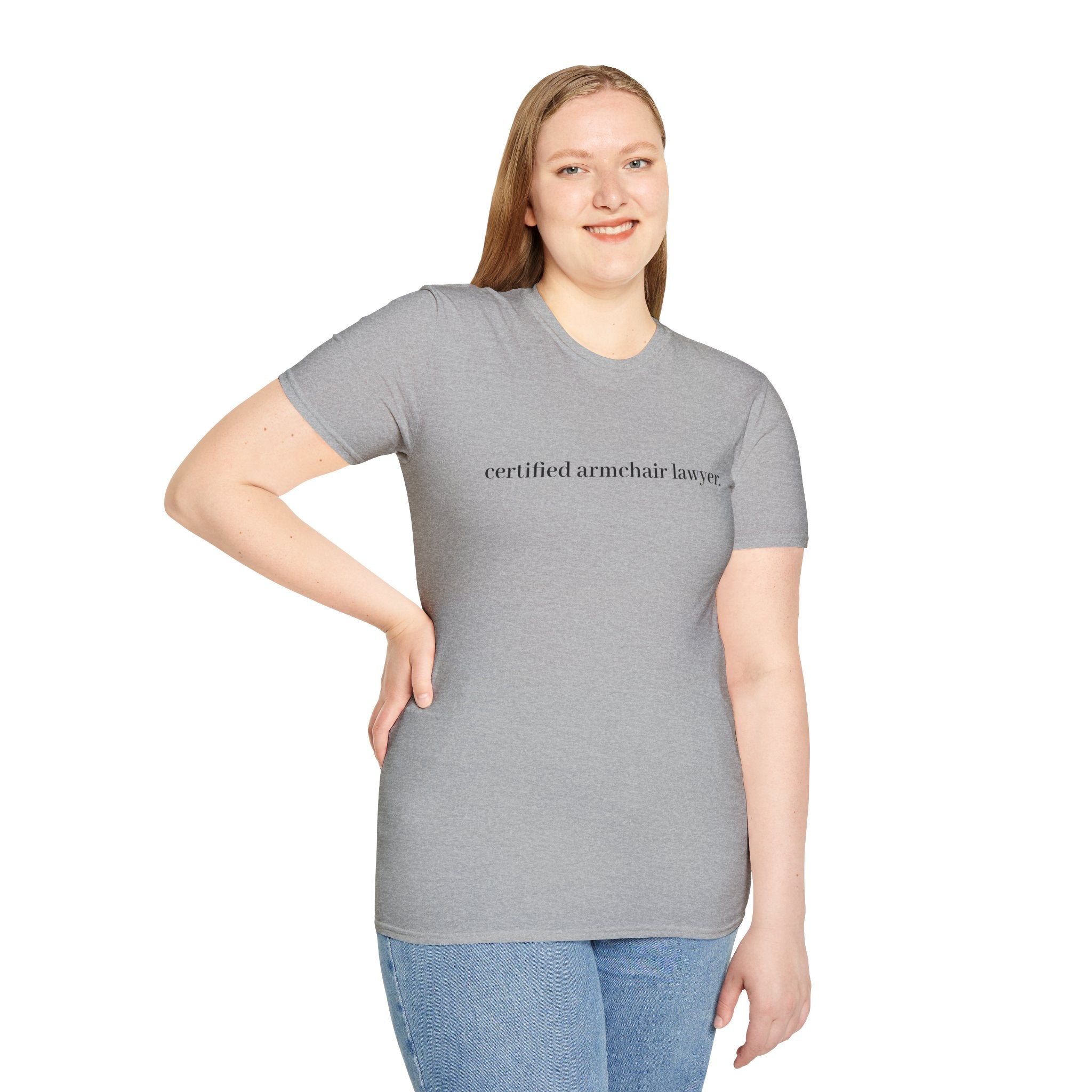 T-Shirt — “certified armchair lawyer.” Minimalist Funny Legal Enthusiast Tee