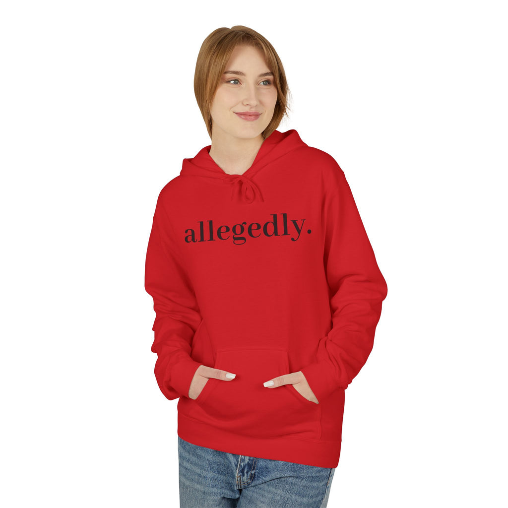 Allegedly. Minimalist White Hoodie — Subtle Script Statement Sweatshirt