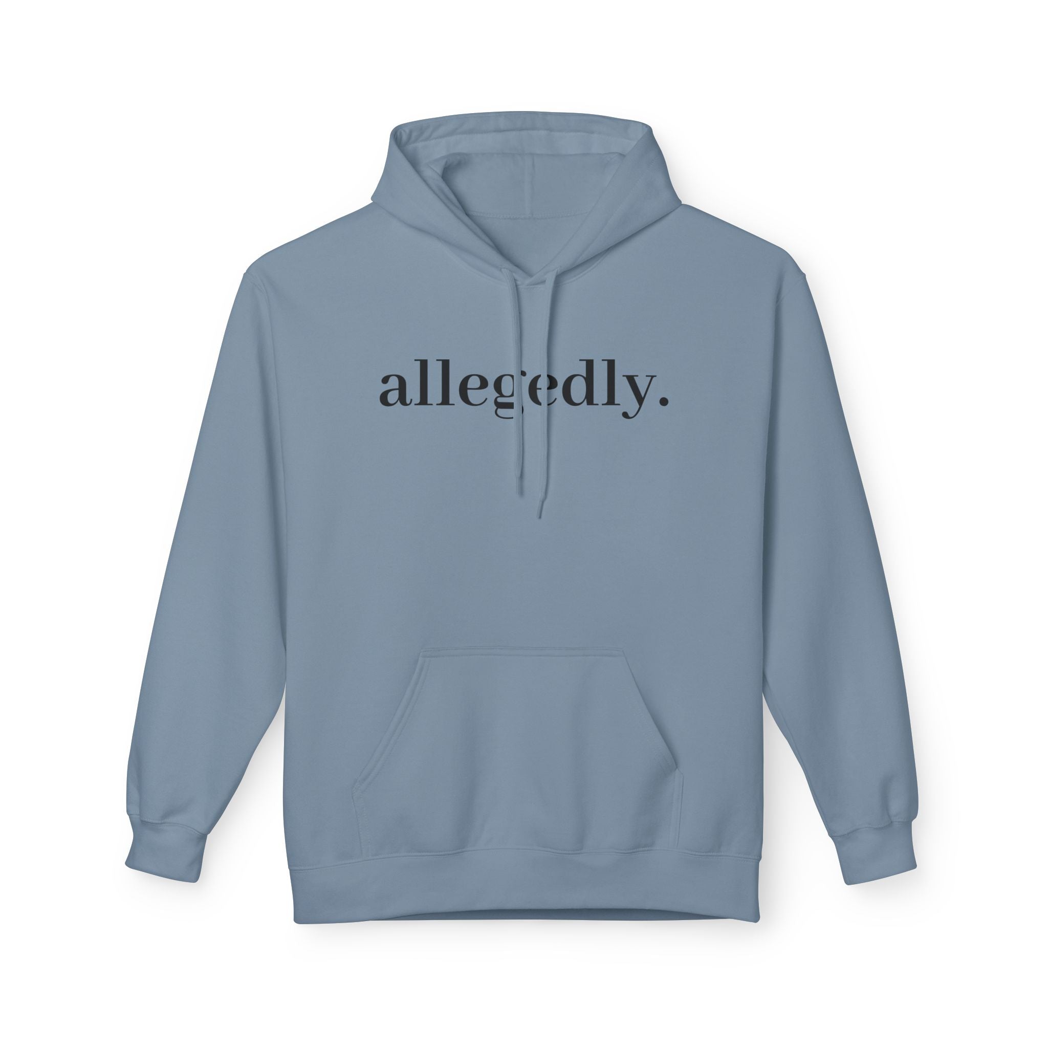 Allegedly. Minimalist White Hoodie — Subtle Script Statement Sweatshirt