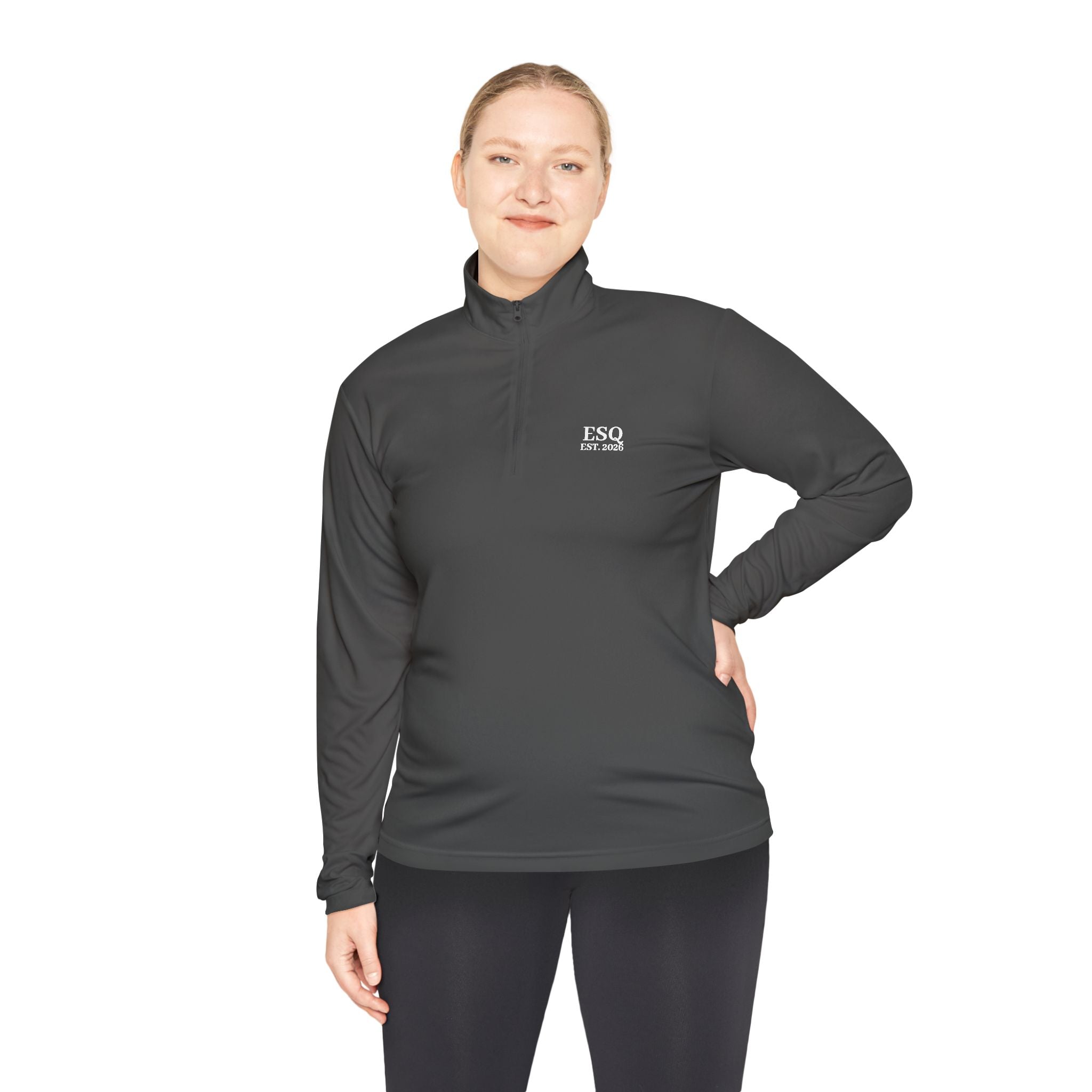 Quarter-Zip Pullover with 'ESQ.' Chest Logo — Minimalist Professional Sweatshirt