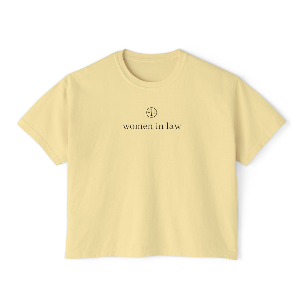 Women in Law Boxy Tee — Minimalist Feminist Lawyer T-Shirt