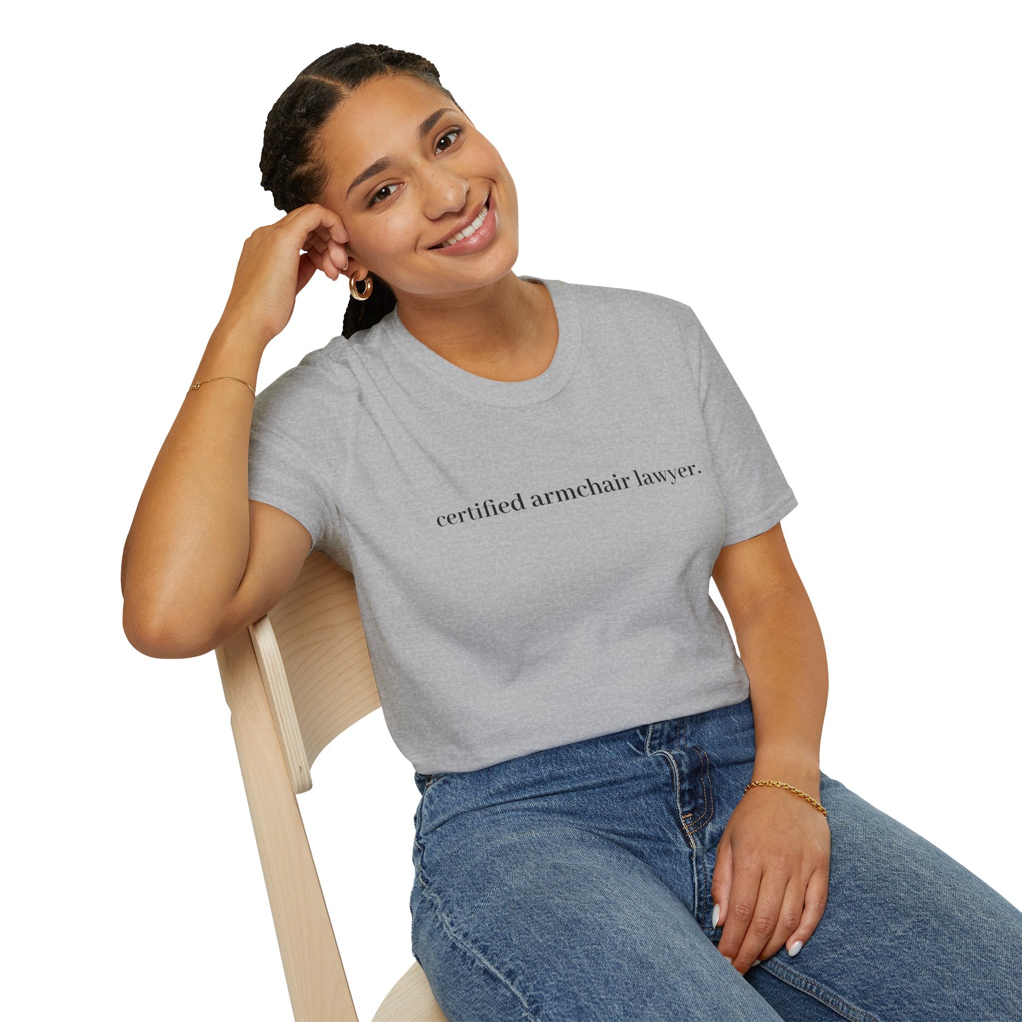 T-Shirt — “certified armchair lawyer.” Minimalist Funny Legal Enthusiast Tee
