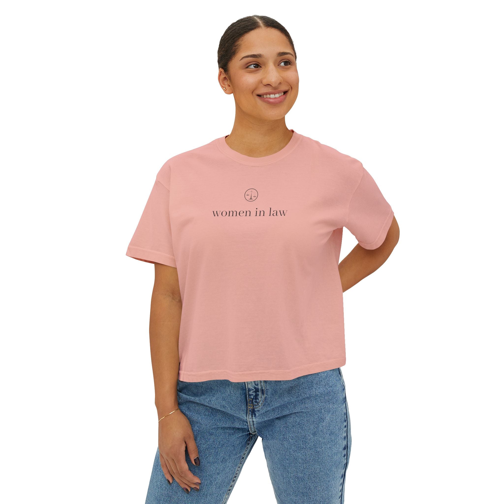 Women in Law Boxy Tee — Minimalist Feminist Lawyer T-Shirt