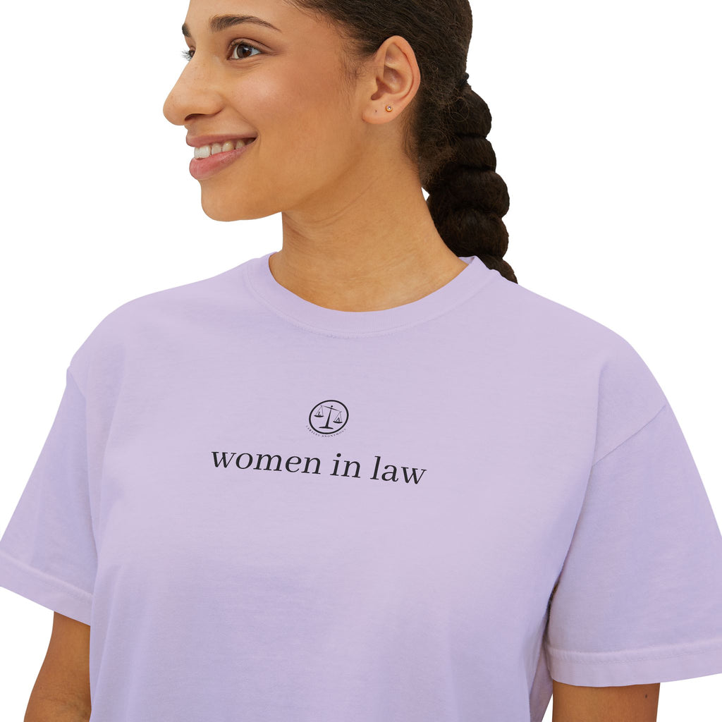 Women in Law Boxy Tee — Minimalist Feminist Lawyer T-Shirt