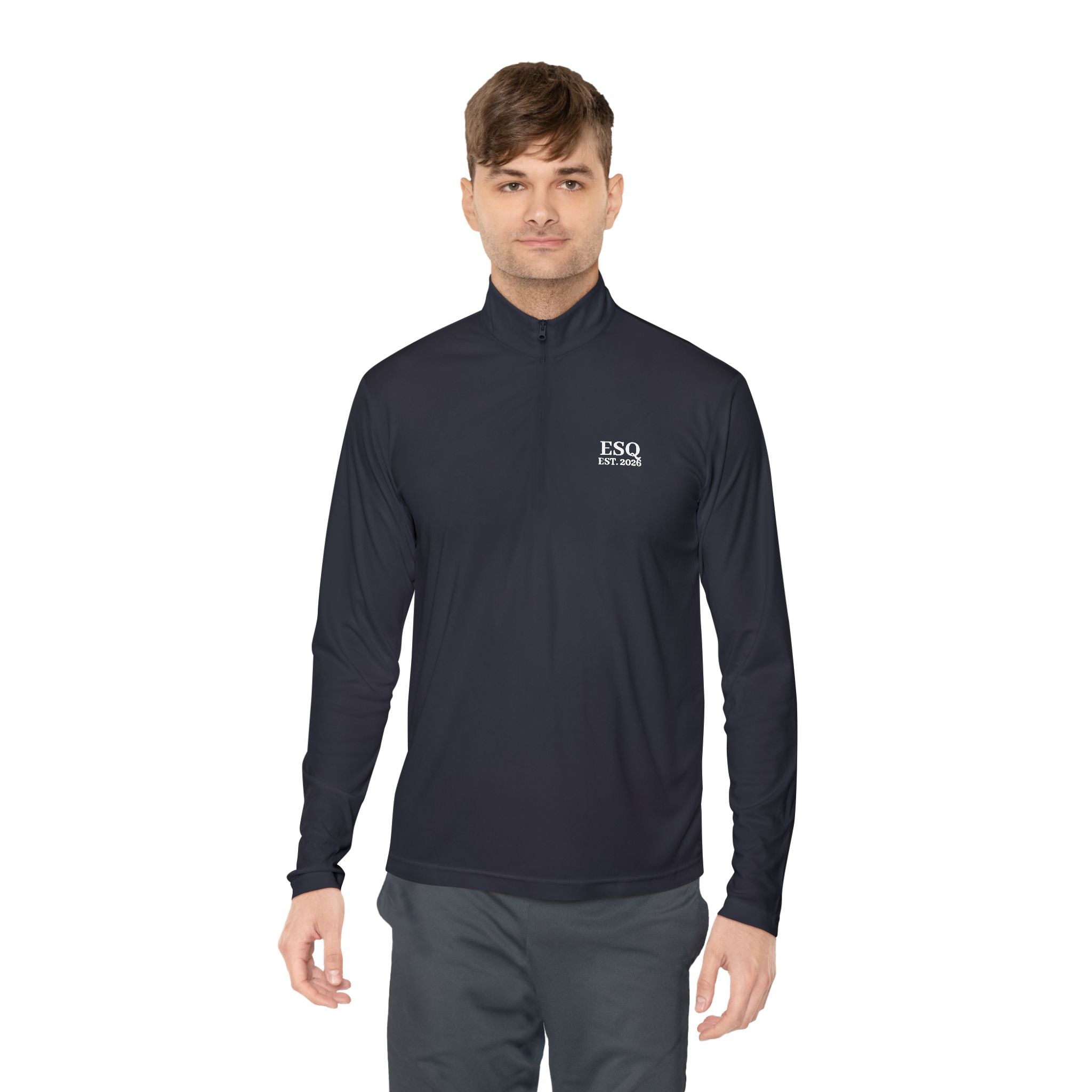 Quarter-Zip Pullover with 'ESQ.' Chest Logo — Minimalist Professional Sweatshirt