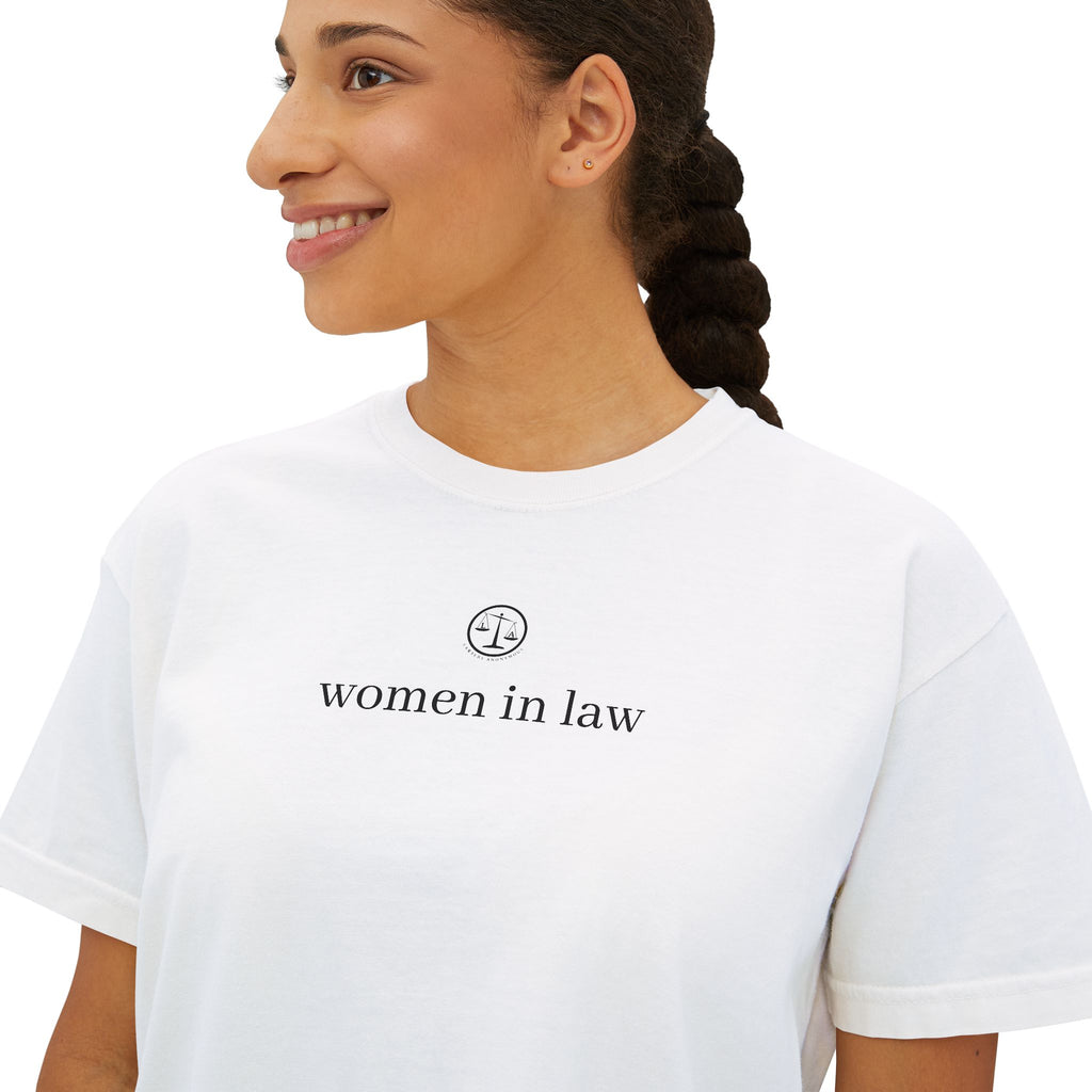 Women in Law Boxy Tee — Minimalist Feminist Lawyer T-Shirt