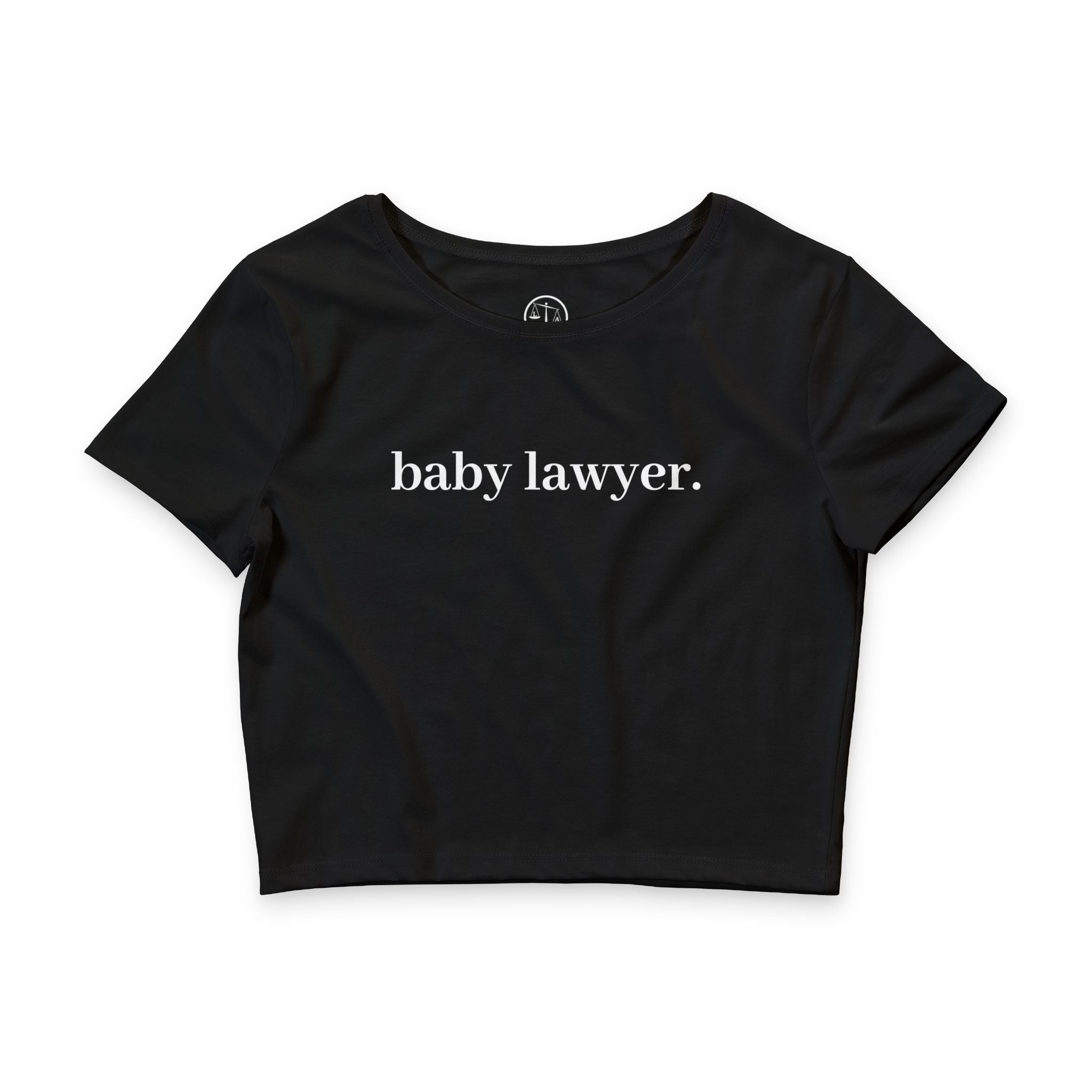 Baby Lawyer Crop Tee — Minimalist Feminine Law Graduate Shirt