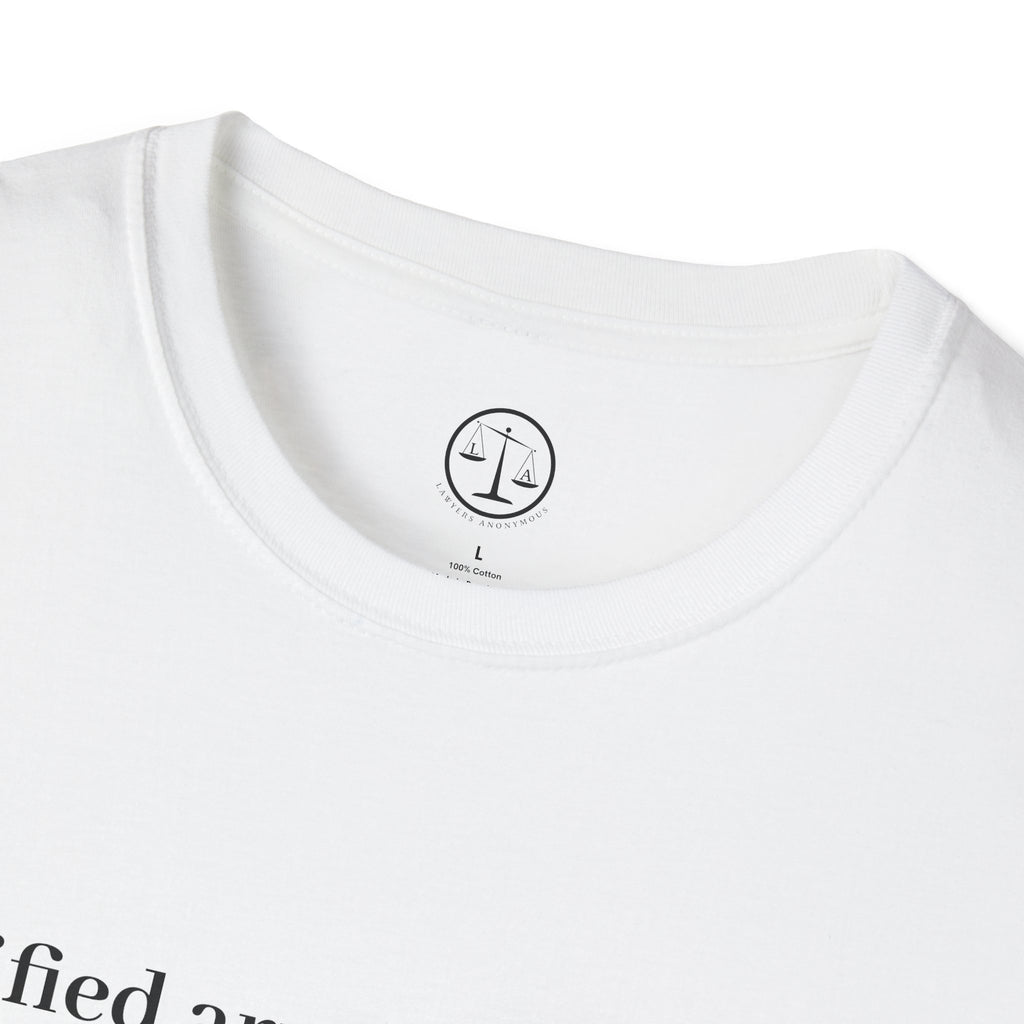 T-Shirt — “certified armchair lawyer.” Minimalist Funny Legal Enthusiast Tee