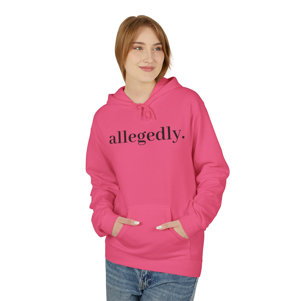 Allegedly. Minimalist White Hoodie — Subtle Script Statement Sweatshirt