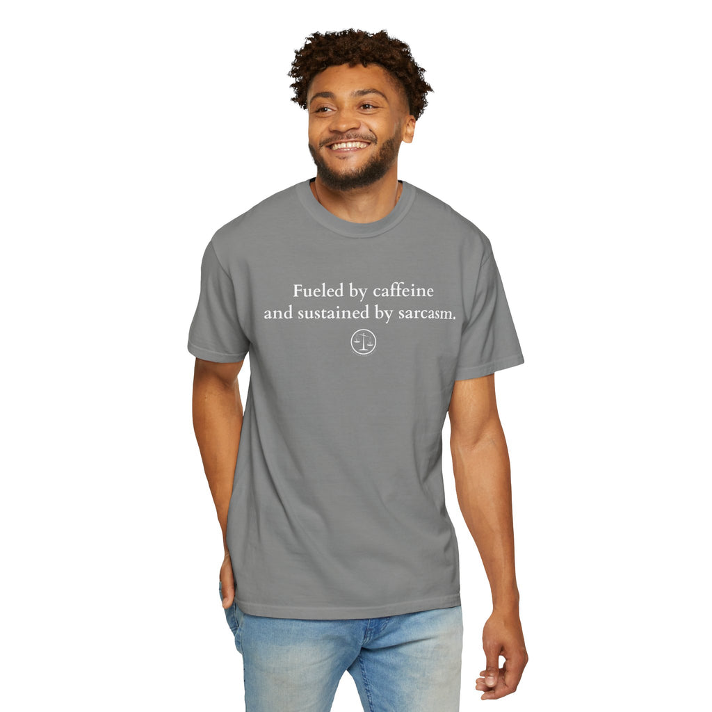 Funny Lawyer Quote Unisex T-shirt - Caffeine, Sarcasm, and CLEs