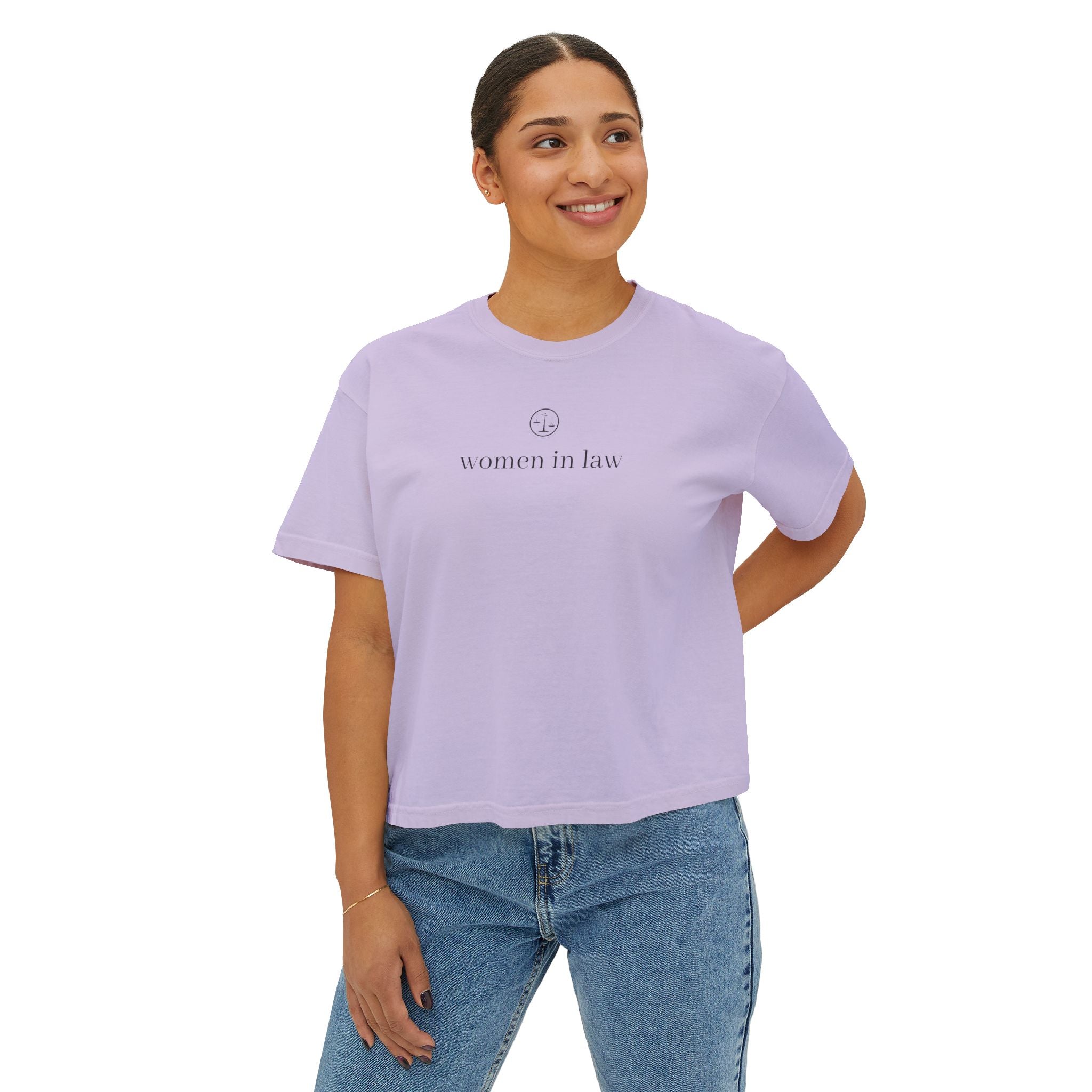 Women in Law Boxy Tee — Minimalist Feminist Lawyer T-Shirt