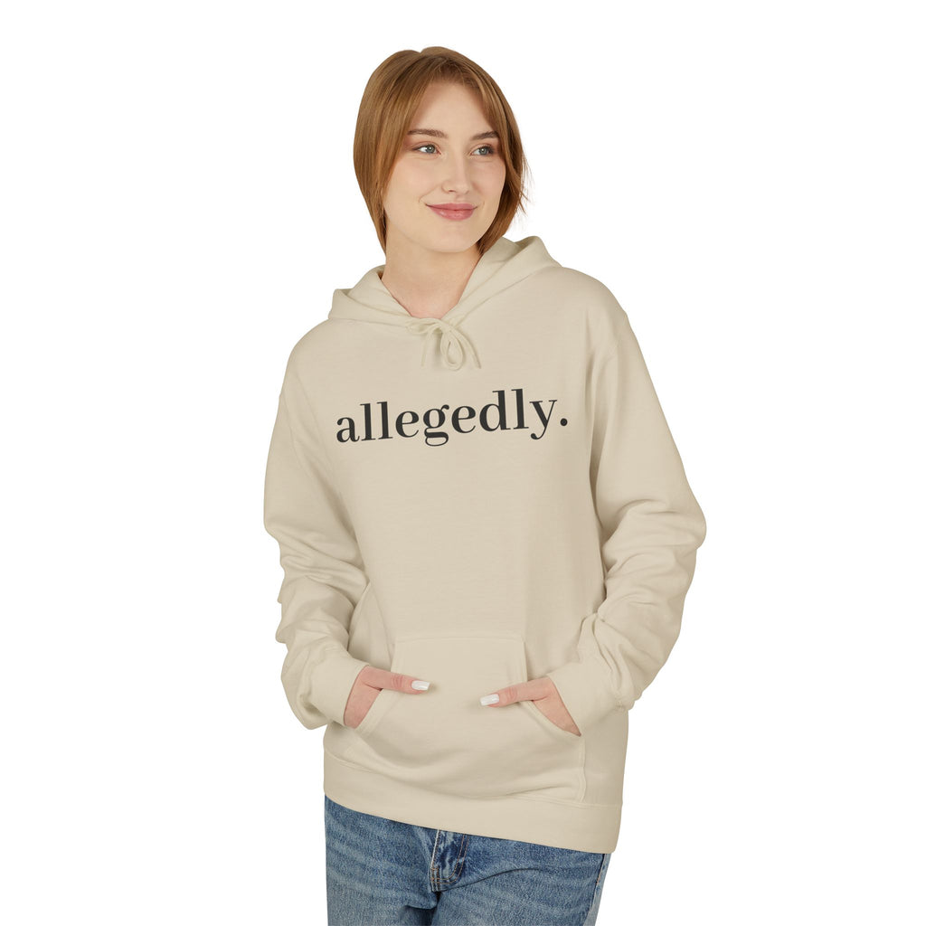 Allegedly. Minimalist White Hoodie — Subtle Script Statement Sweatshirt