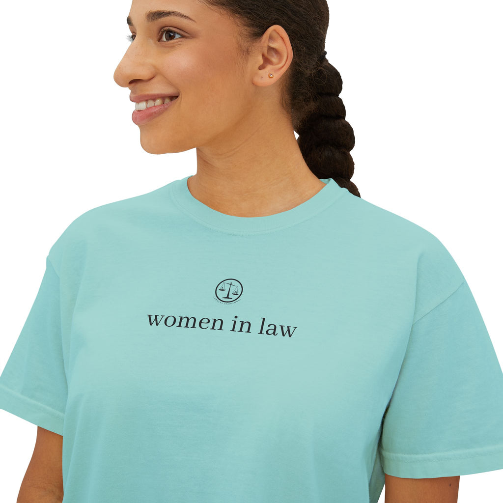 Women in Law Boxy Tee — Minimalist Feminist Lawyer T-Shirt