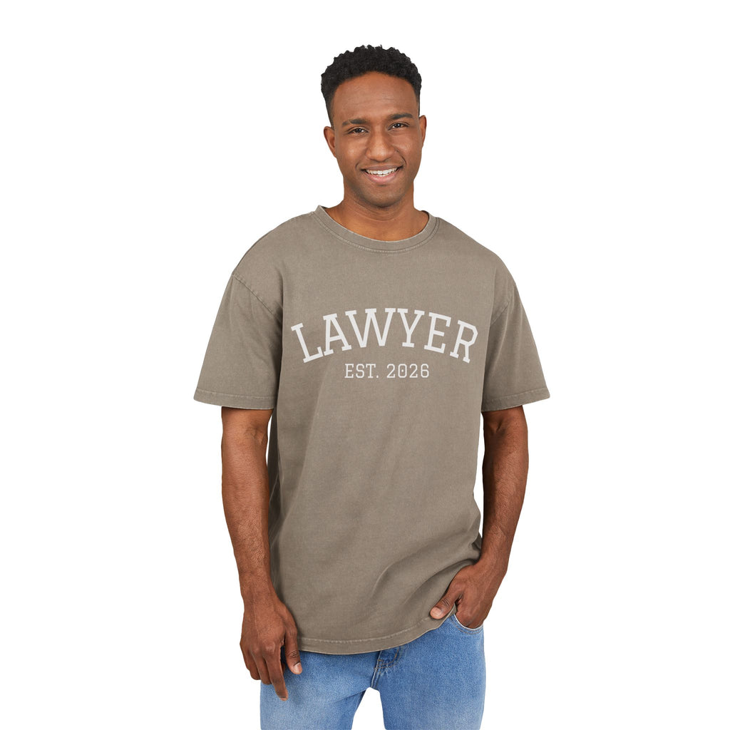 Lawyer Est. 2026 Acid-Wash Tee — Oversized Men's Legal Grad Gift
