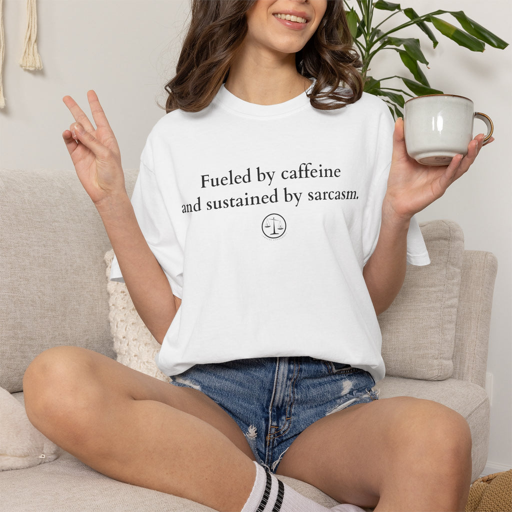 Funny Lawyer Quote Unisex T-shirt - Caffeine, Sarcasm, and CLEs