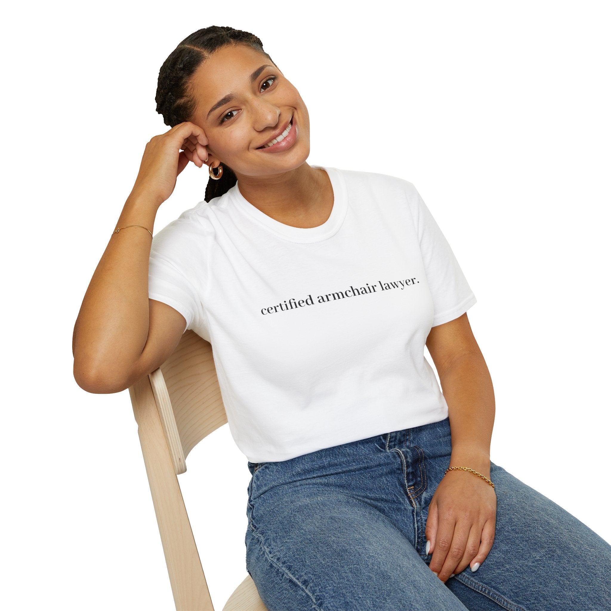 T-Shirt — “certified armchair lawyer.” Minimalist Funny Legal Enthusiast Tee