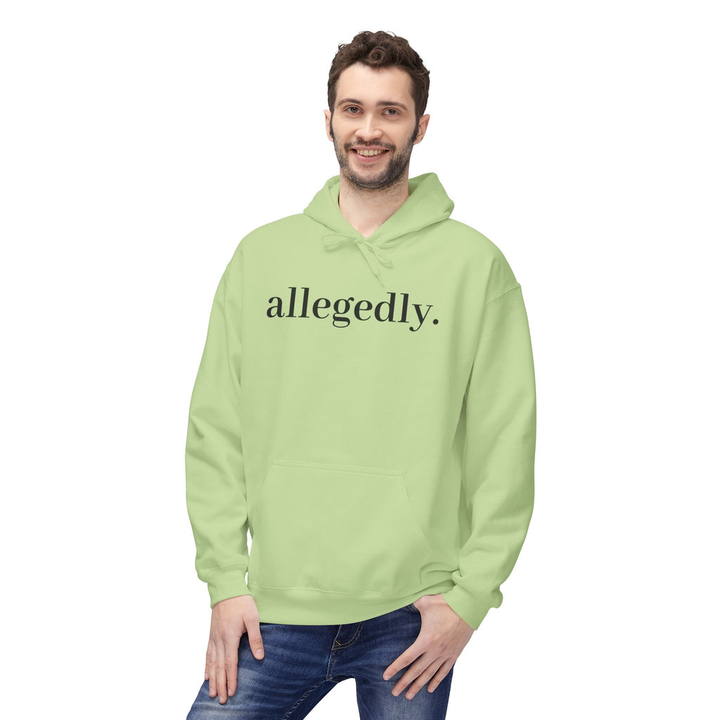 Allegedly. Minimalist White Hoodie — Subtle Script Statement Sweatshirt