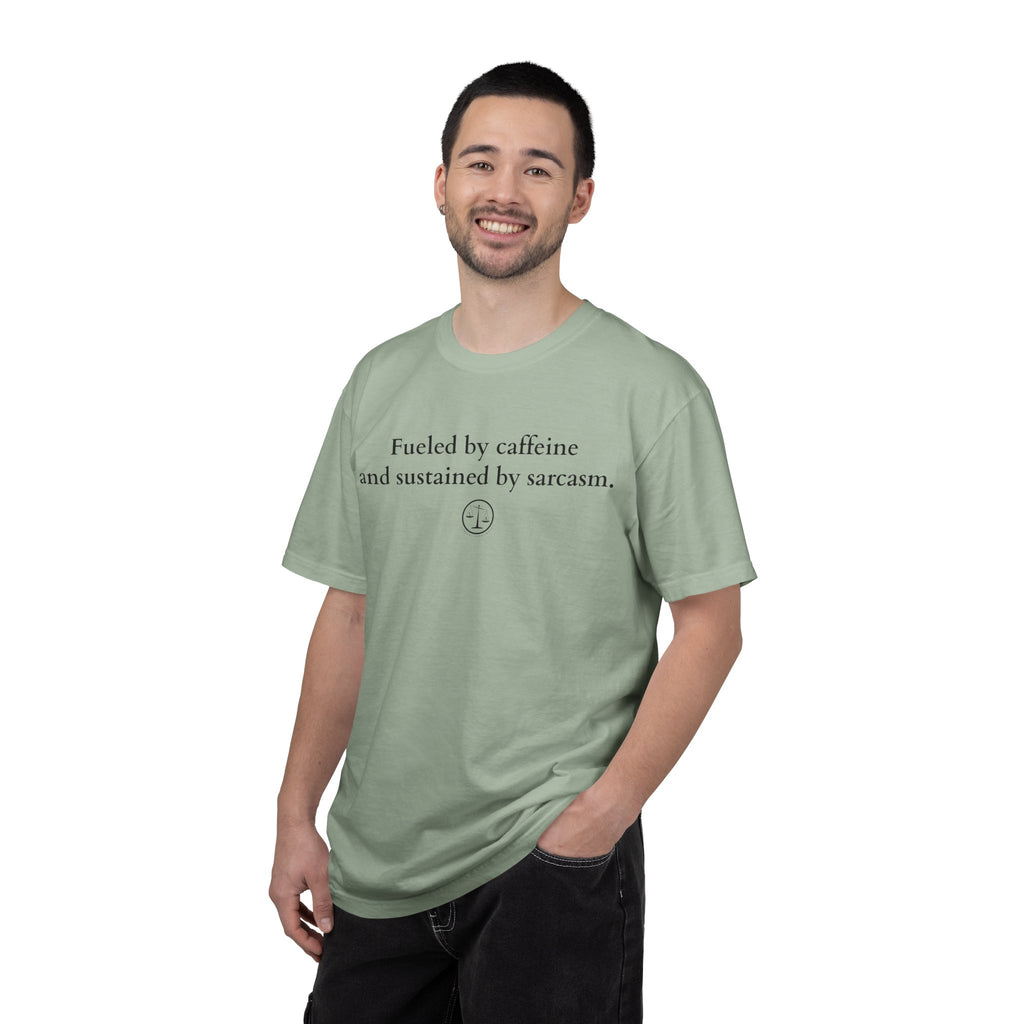 Funny Lawyer Quote Unisex T-shirt - Caffeine, Sarcasm, and CLEs