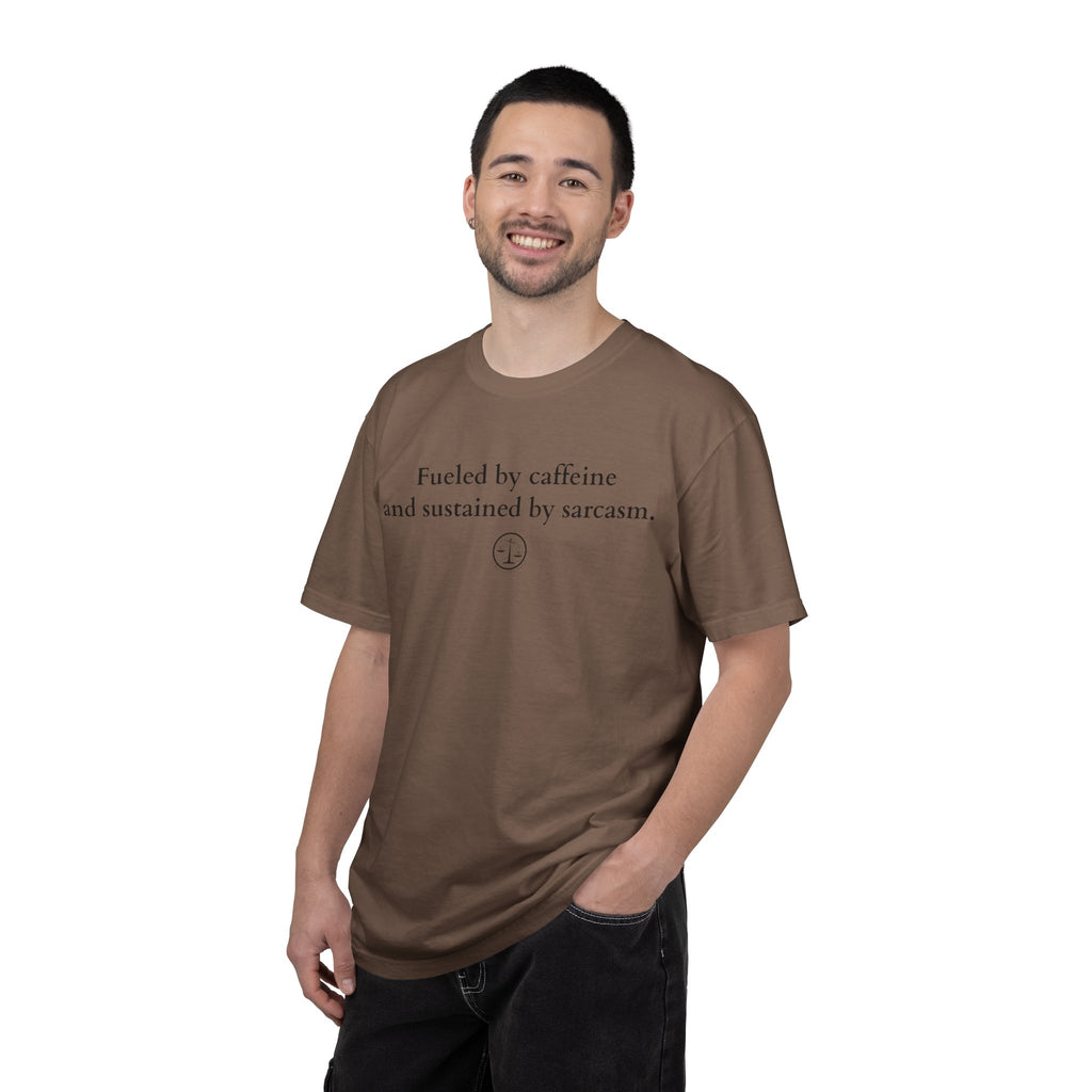 Funny Lawyer Quote Unisex T-shirt - Caffeine, Sarcasm, and CLEs