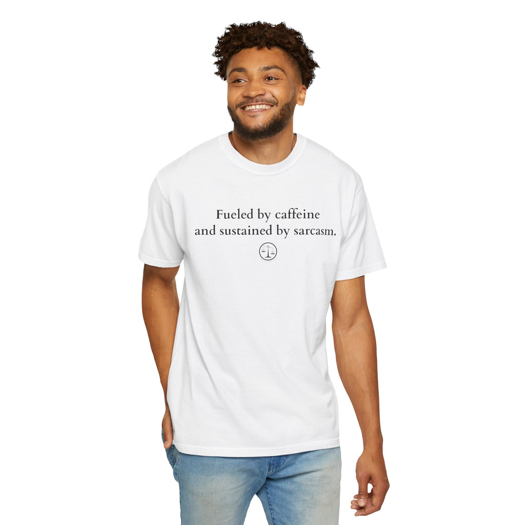 Funny Lawyer Quote Unisex T-shirt - Caffeine, Sarcasm, and CLEs
