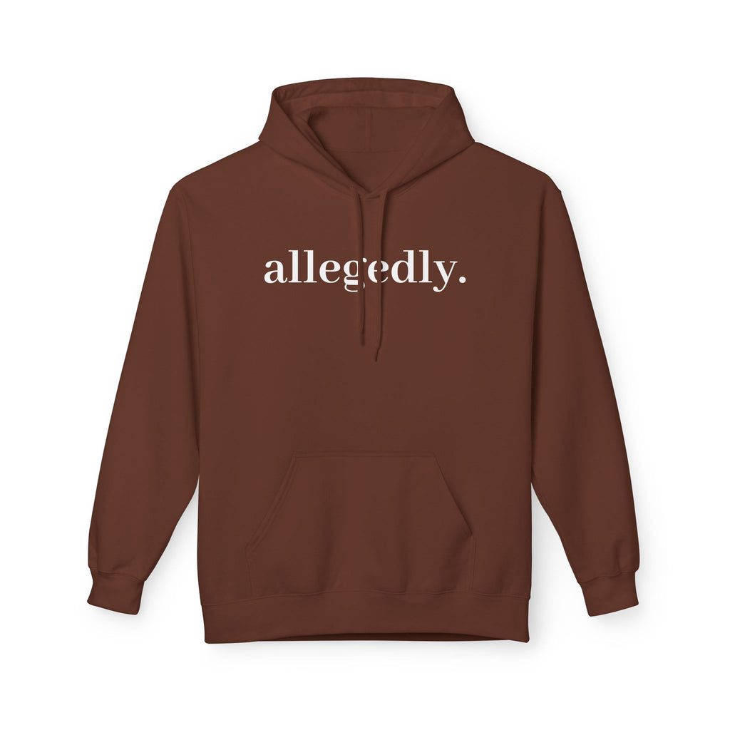 Allegedly. Minimalist White Hoodie — Subtle Script Statement Sweatshirt