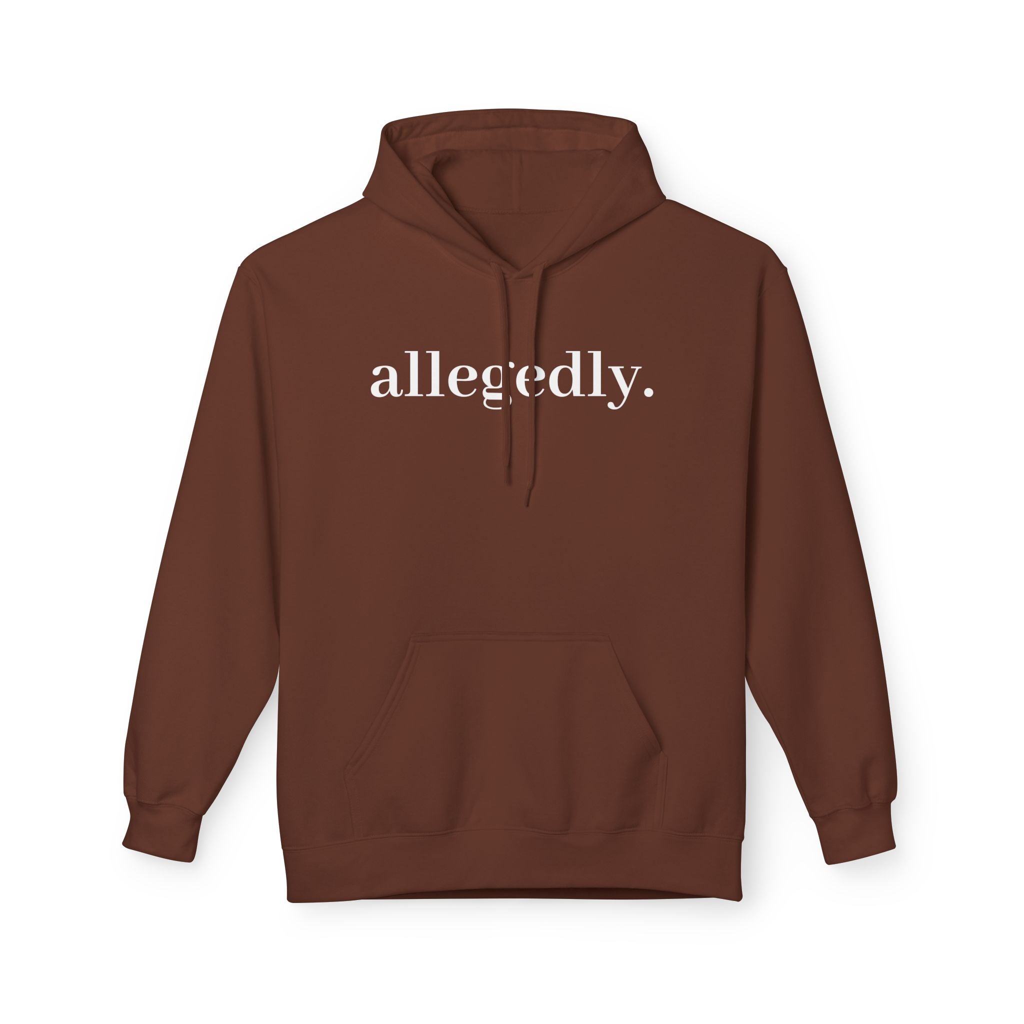 Allegedly. Minimalist White Hoodie — Subtle Script Statement Sweatshirt