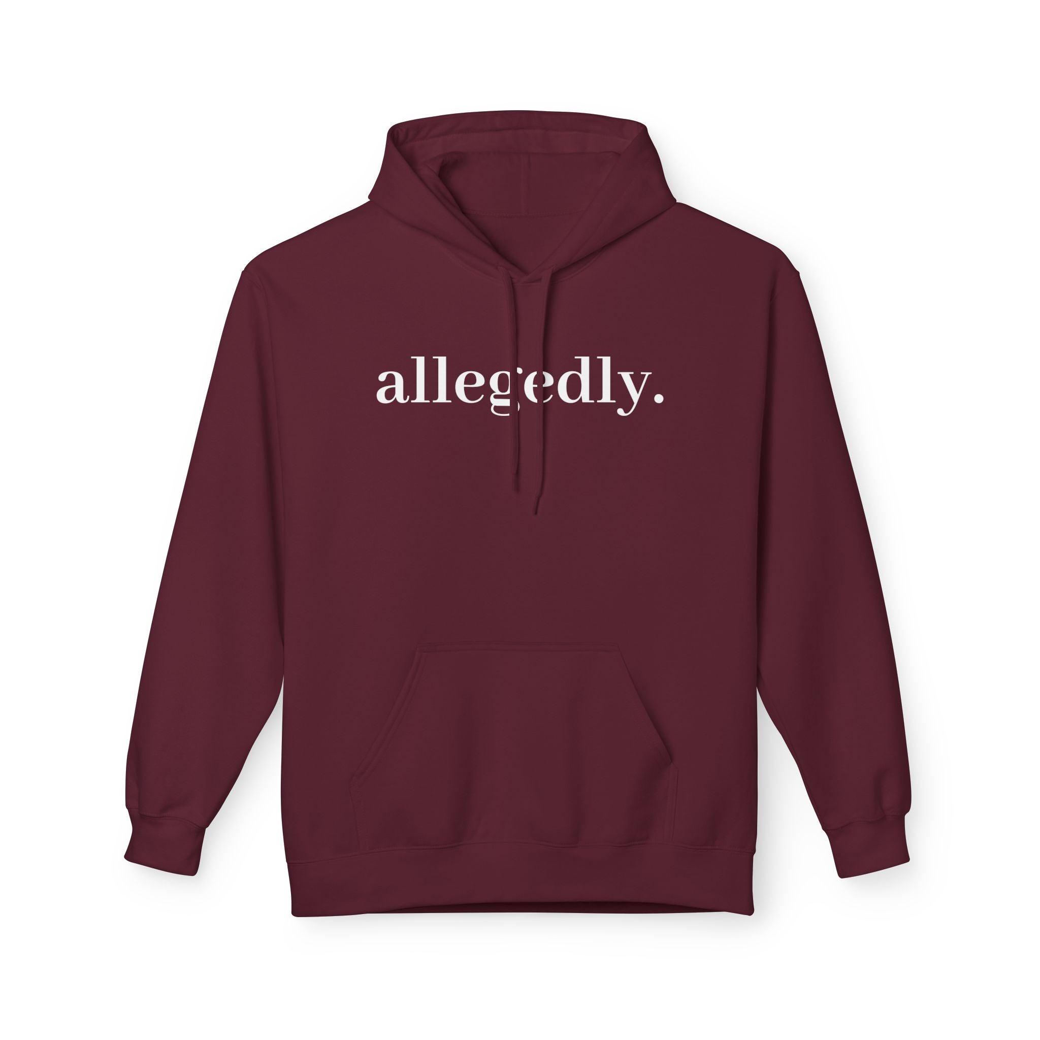 Allegedly. Minimalist White Hoodie — Subtle Script Statement Sweatshirt
