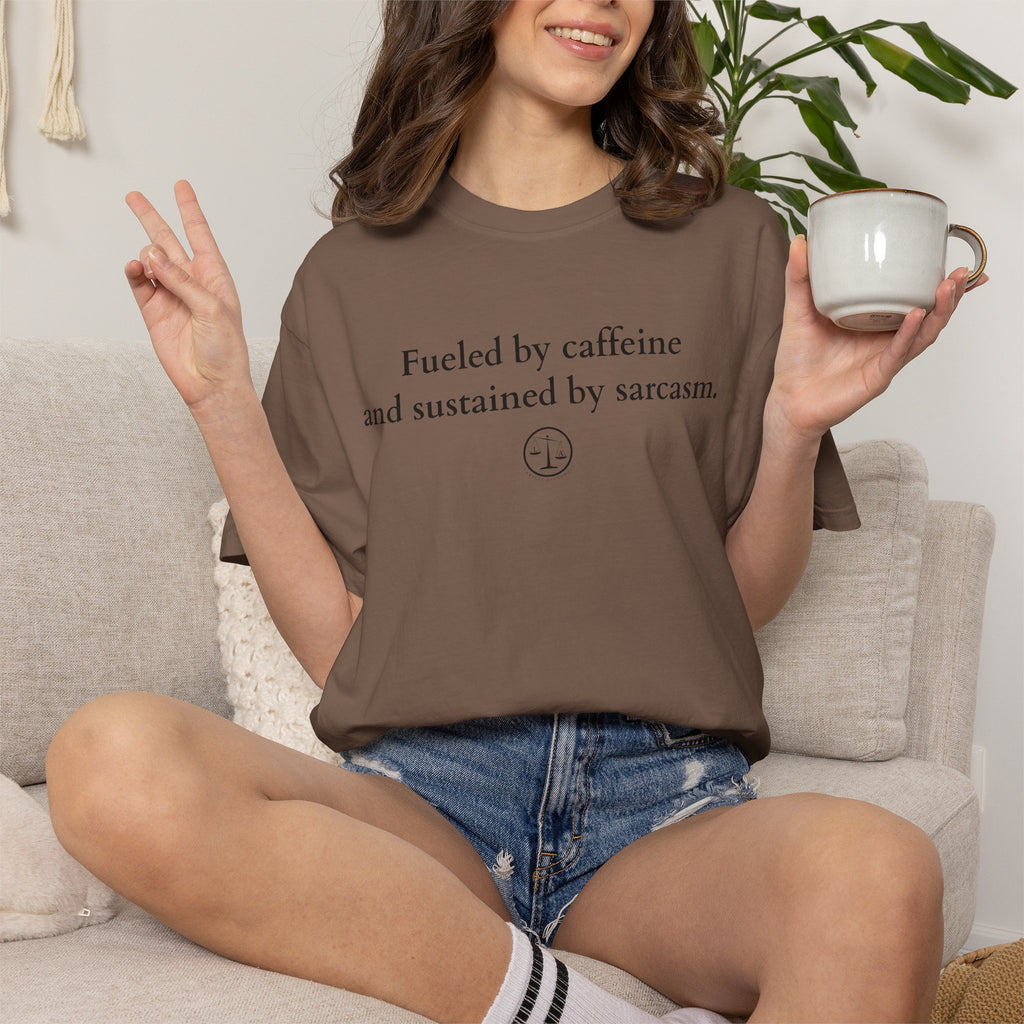 Funny Lawyer Quote Unisex T-shirt - Caffeine, Sarcasm, and CLEs