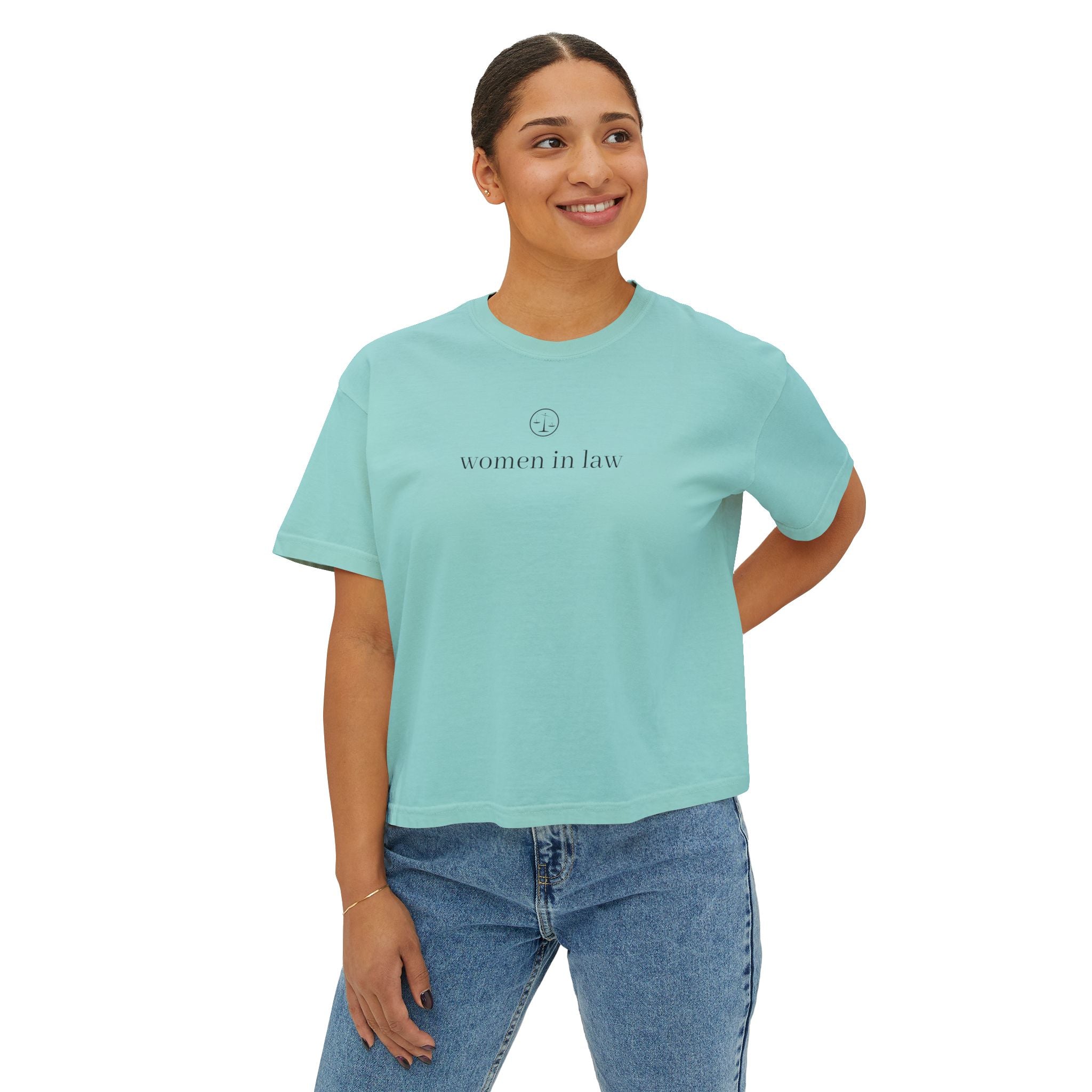 Women in Law Boxy Tee — Minimalist Feminist Lawyer T-Shirt