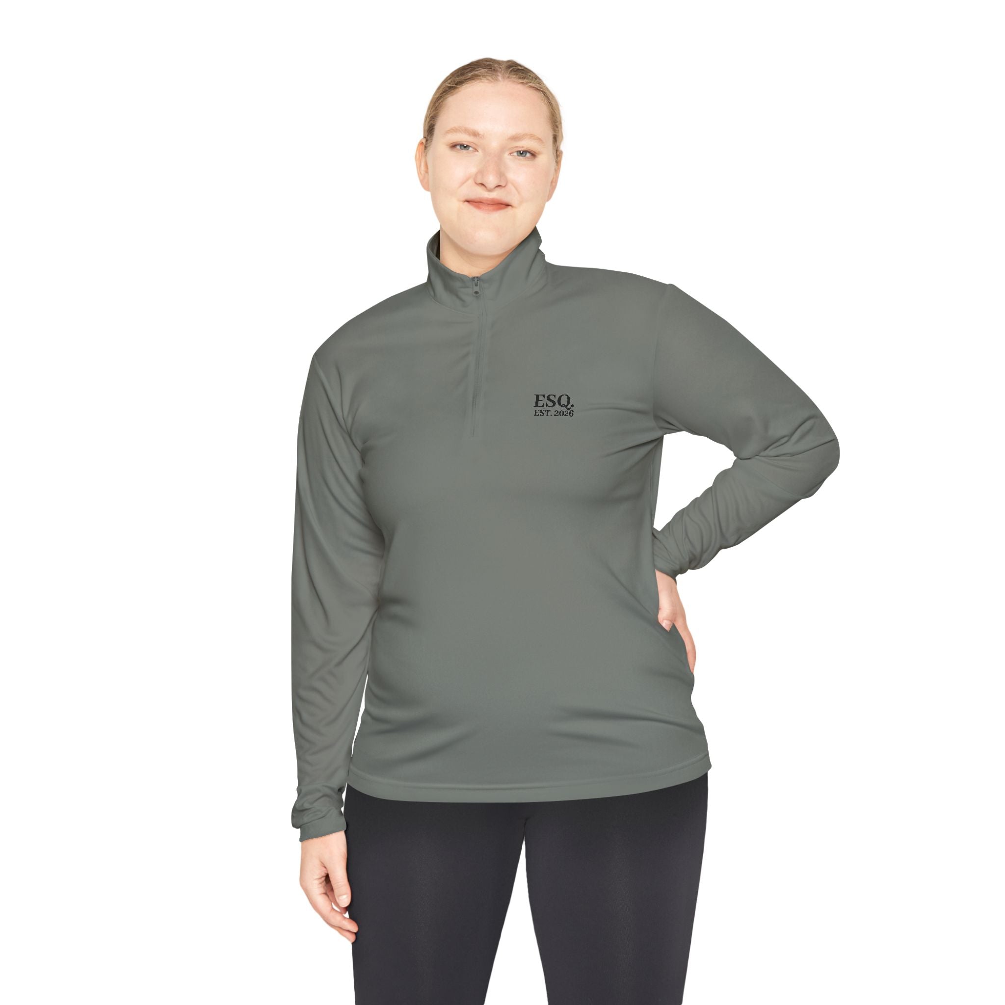 Quarter-Zip Pullover with 'ESQ.' Chest Logo — Minimalist Professional Sweatshirt