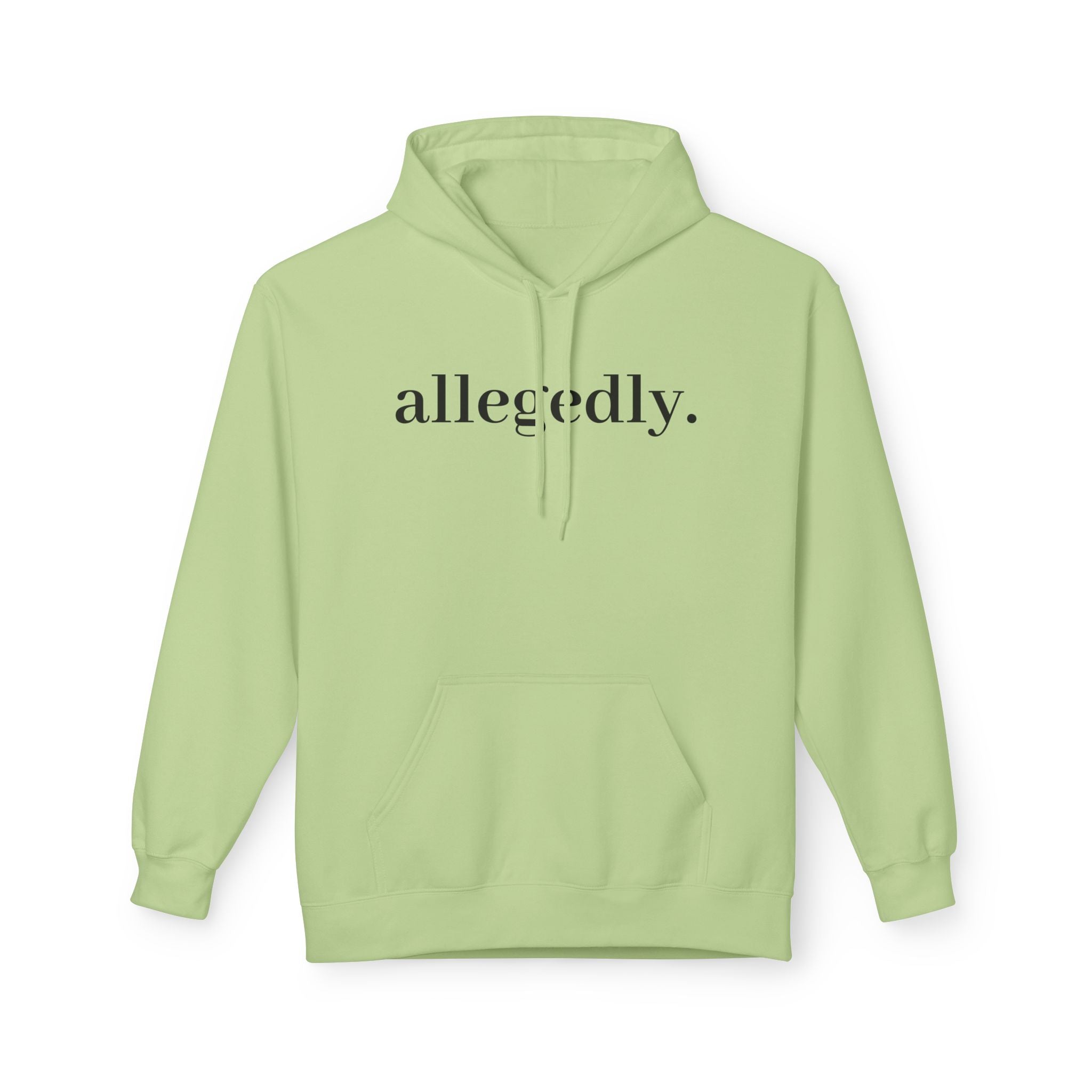 Allegedly. Minimalist White Hoodie — Subtle Script Statement Sweatshirt