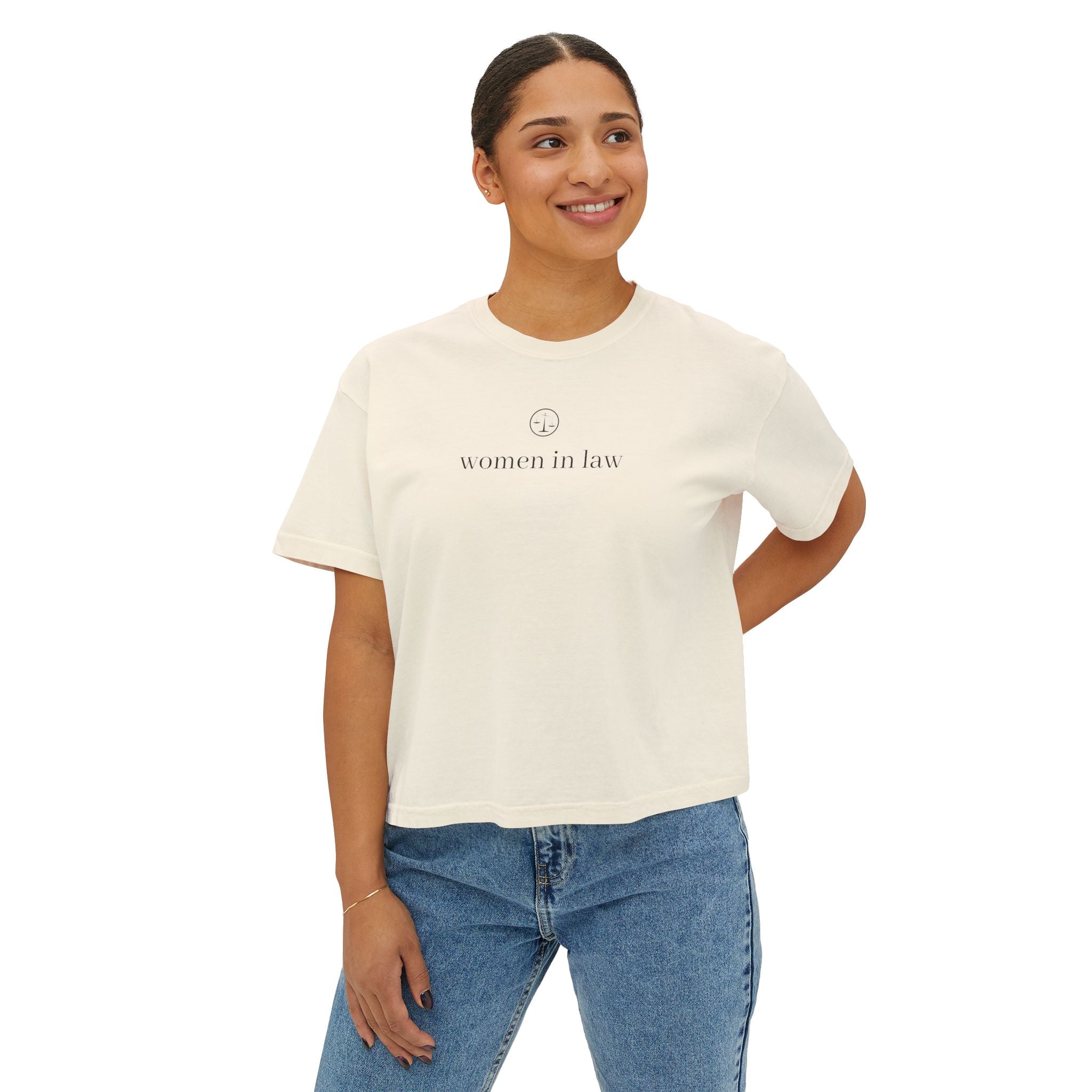Women in Law Boxy Tee — Minimalist Feminist Lawyer T-Shirt