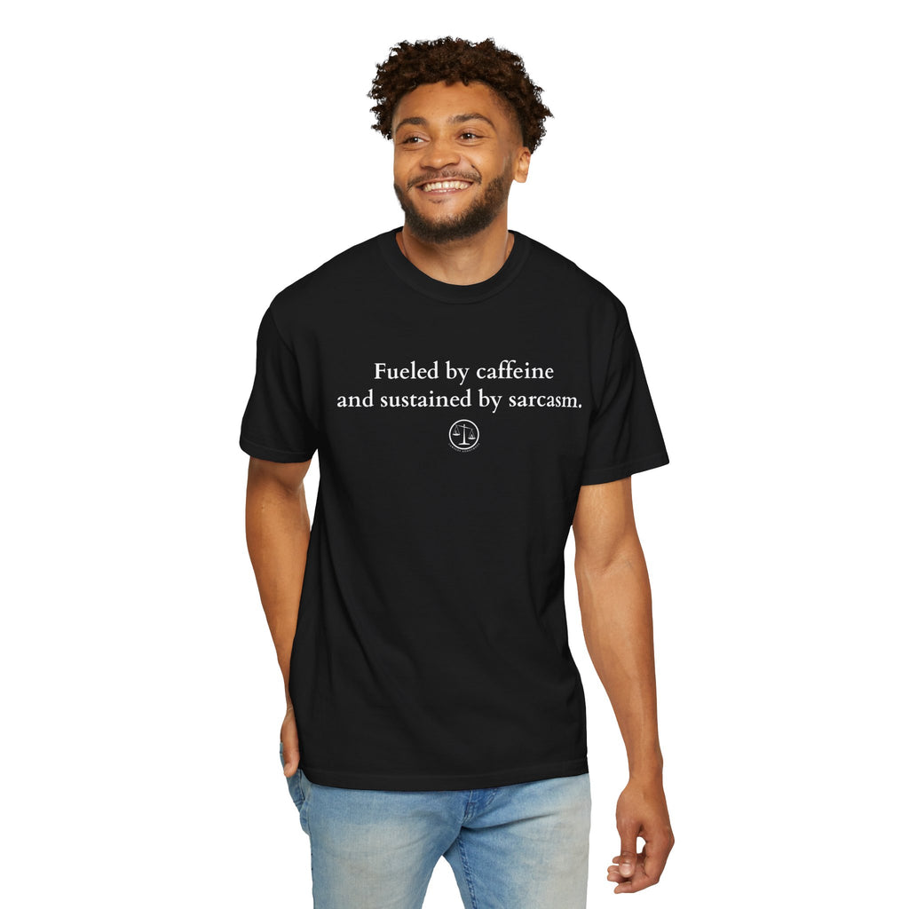 Funny Lawyer Quote Unisex T-shirt - Caffeine, Sarcasm, and CLEs