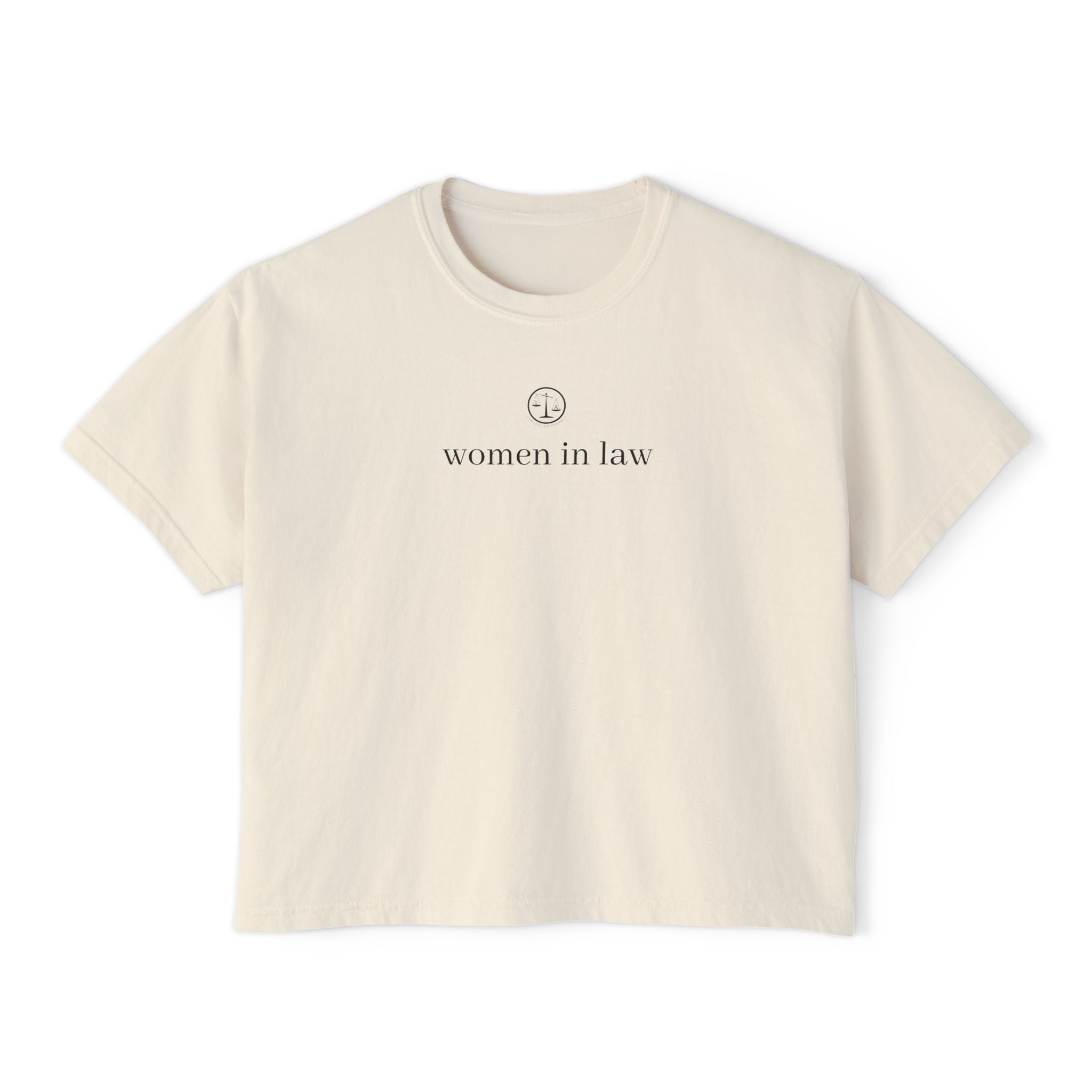 Women in Law Boxy Tee — Minimalist Feminist Lawyer T-Shirt