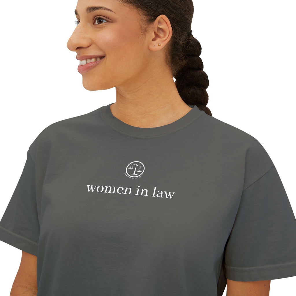 Women in Law Boxy Tee — Minimalist Feminist Lawyer T-Shirt