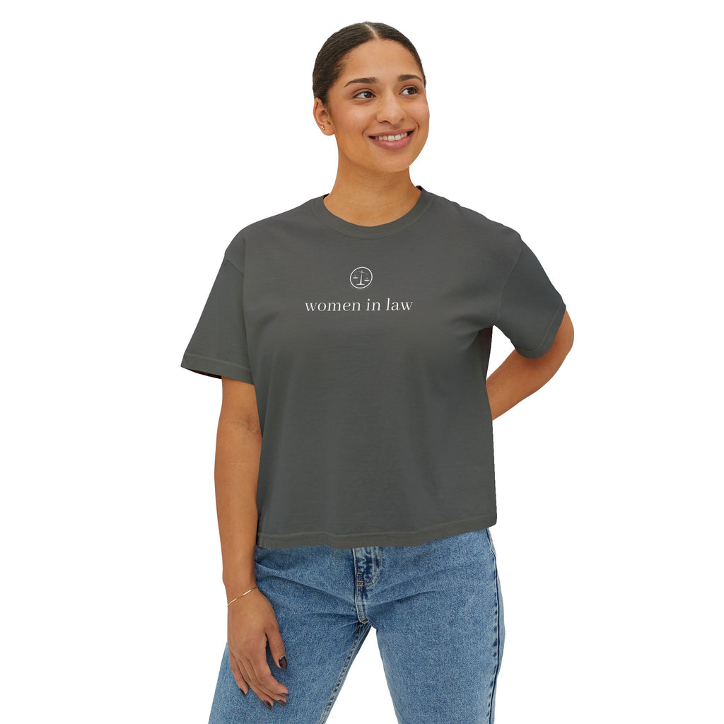 Women in Law Boxy Tee — Minimalist Feminist Lawyer T-Shirt