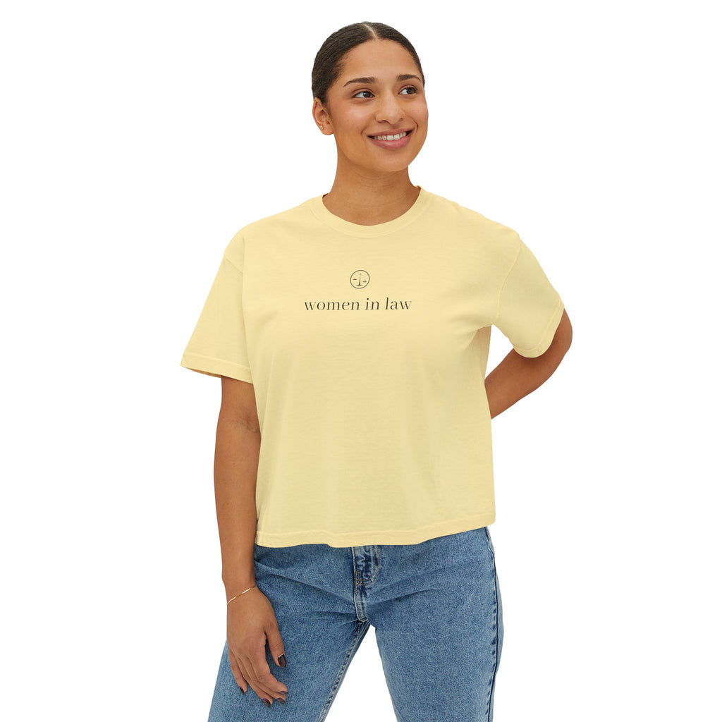 Women in Law Boxy Tee — Minimalist Feminist Lawyer T-Shirt
