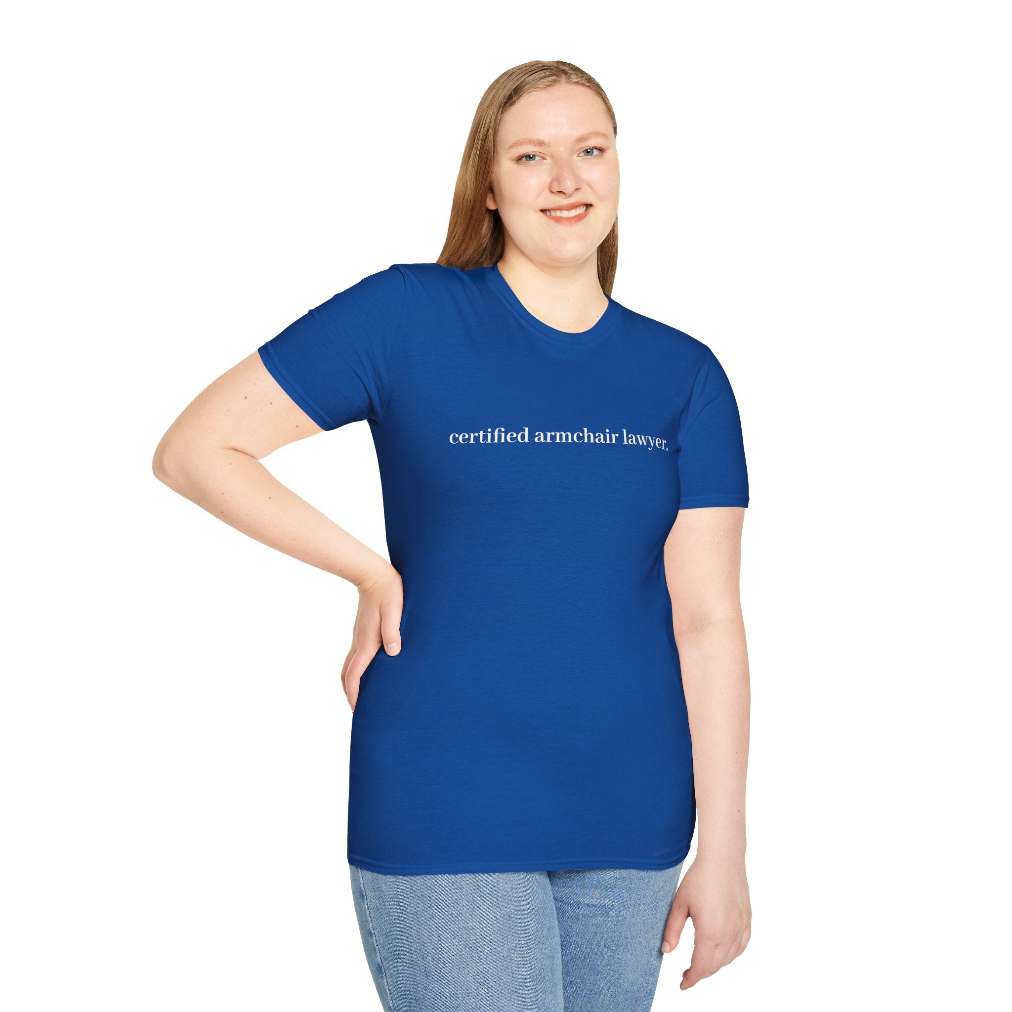 T-Shirt — “certified armchair lawyer.” Minimalist Funny Legal Enthusiast Tee