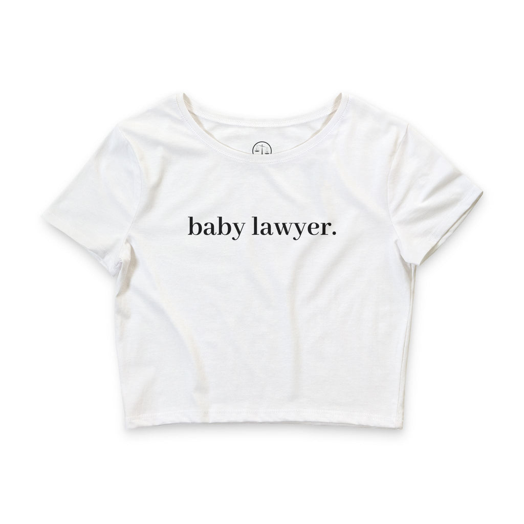 Baby Lawyer Crop Tee — Minimalist Feminine Law Graduate Shirt