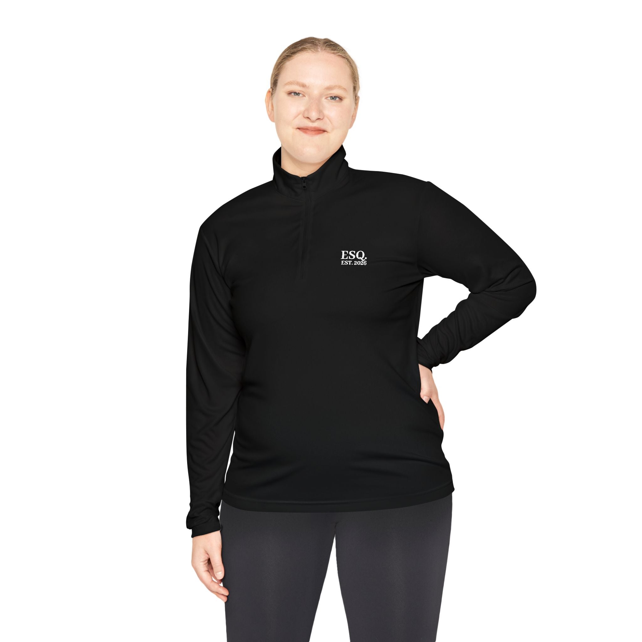 Quarter-Zip Pullover with 'ESQ.' Chest Logo — Minimalist Professional Sweatshirt