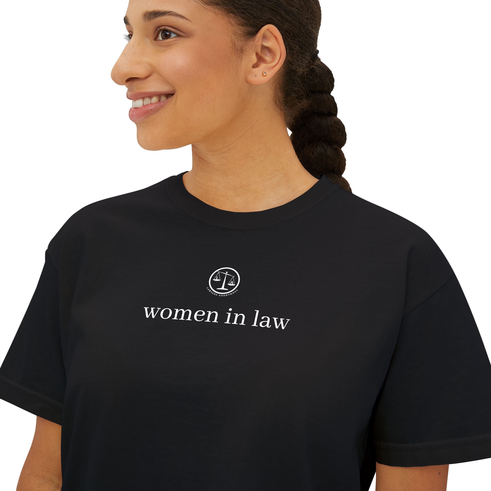Women in Law Boxy Tee — Minimalist Feminist Lawyer T-Shirt