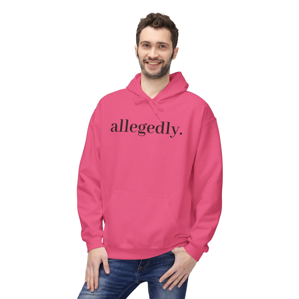 Allegedly. Minimalist White Hoodie — Subtle Script Statement Sweatshirt