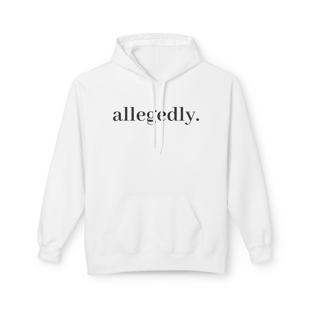Allegedly. Minimalist White Hoodie — Subtle Script Statement Sweatshirt