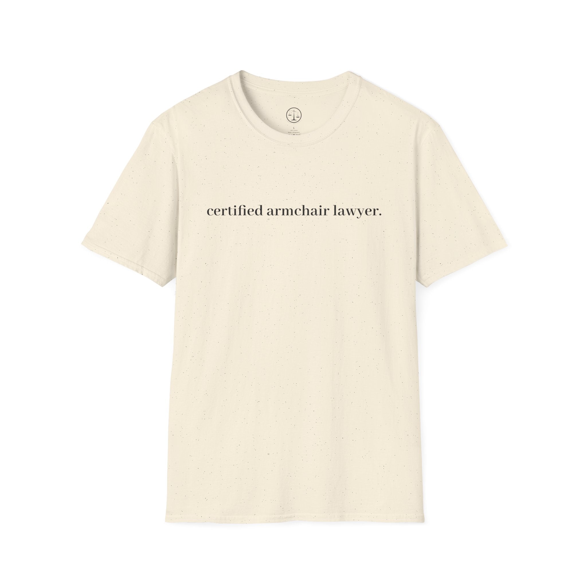 T-Shirt — “certified armchair lawyer.” Minimalist Funny Legal Enthusiast Tee
